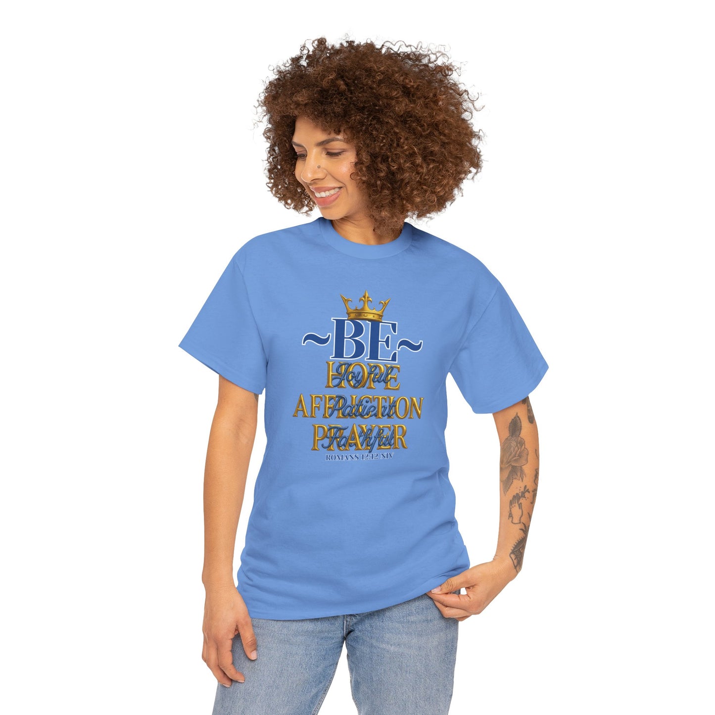 Romans 12:12 Unisex Heavy Cotton Tee with Inspirational Quote - Be joyful in Hope, Perfect Gift for Spiritual Seekers, Daily Wear, Encouragement, [...]