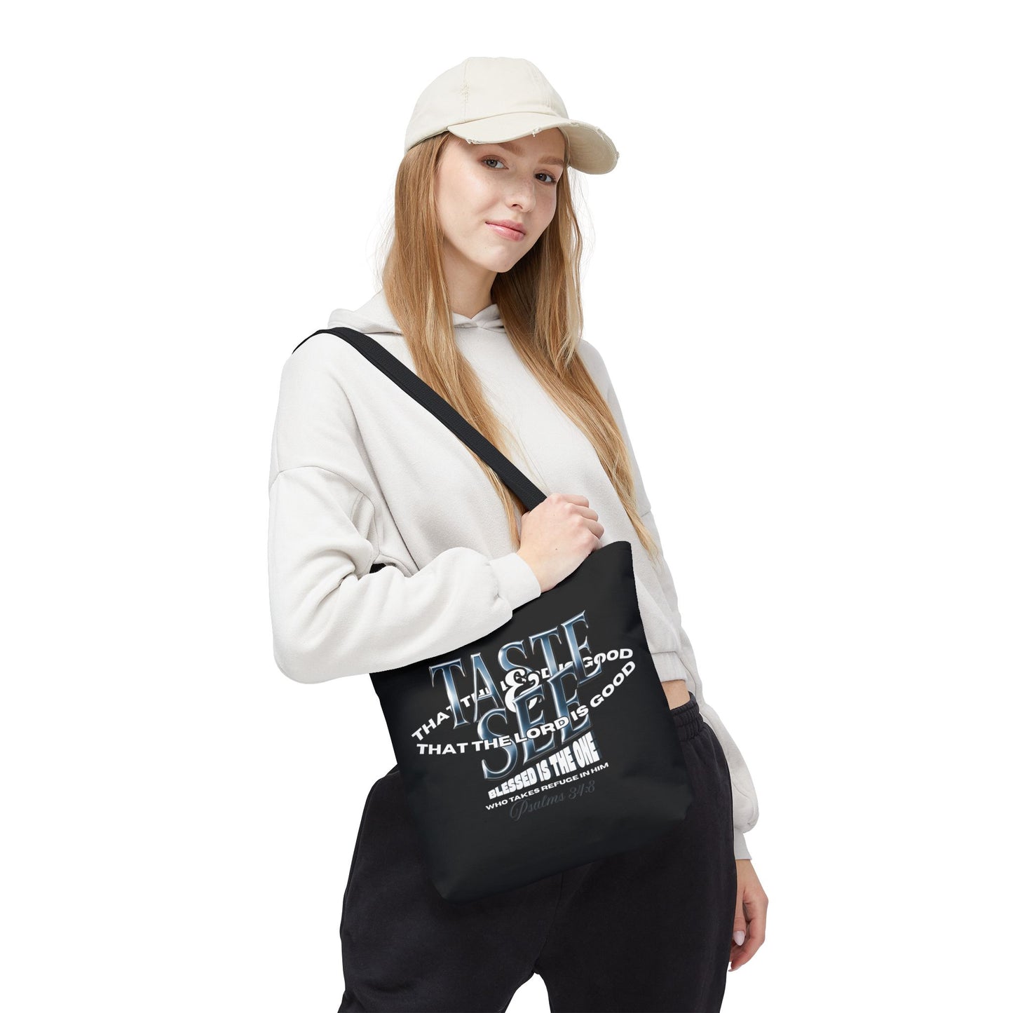 Taste and See Inspirational Tote Bag - Faith & Spirituality, Christian Gift, Bible Verse, Religious Accessories, Everyday Use, Stylish Carryall