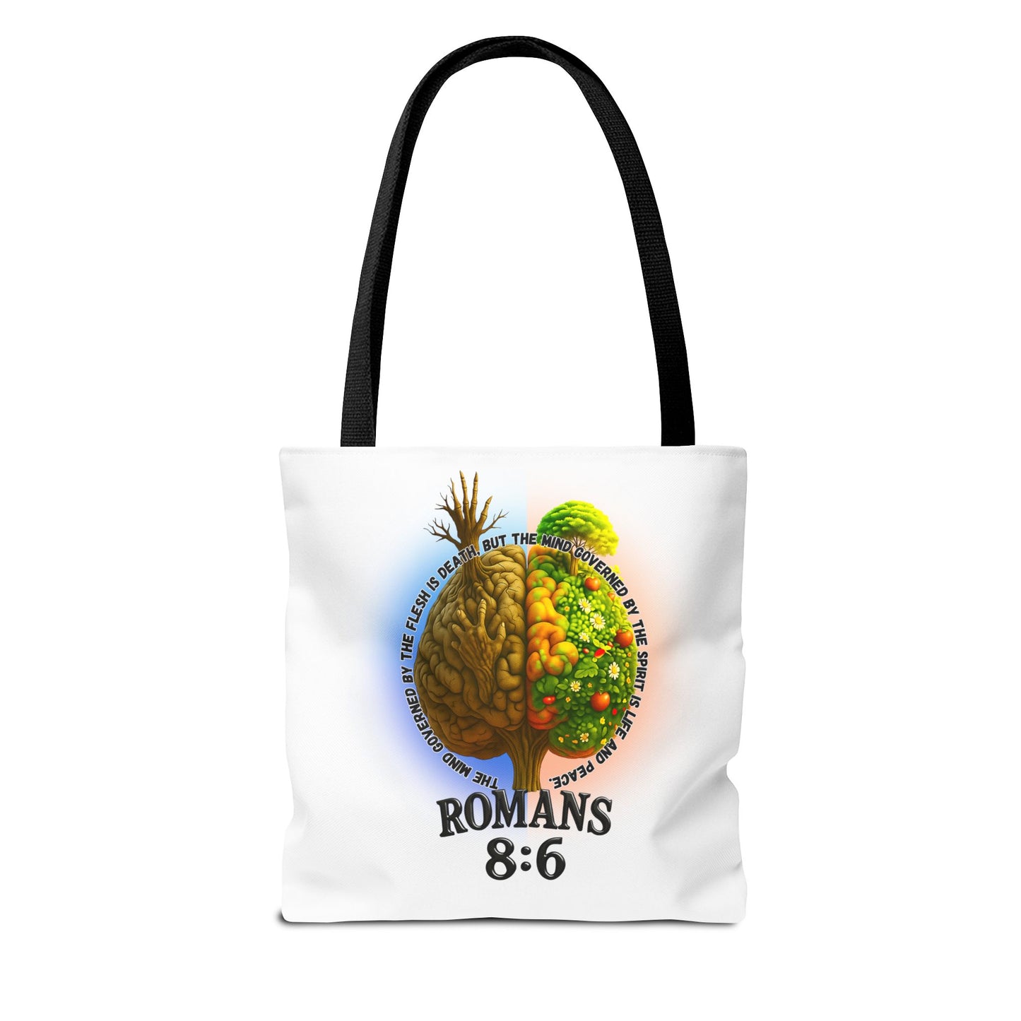 Romans 8:6 Inspirational Tote Bag, Motivational Shopping Bag, Eco-Friendly Tote, Faith-Based Gift, Positive Message Carrier