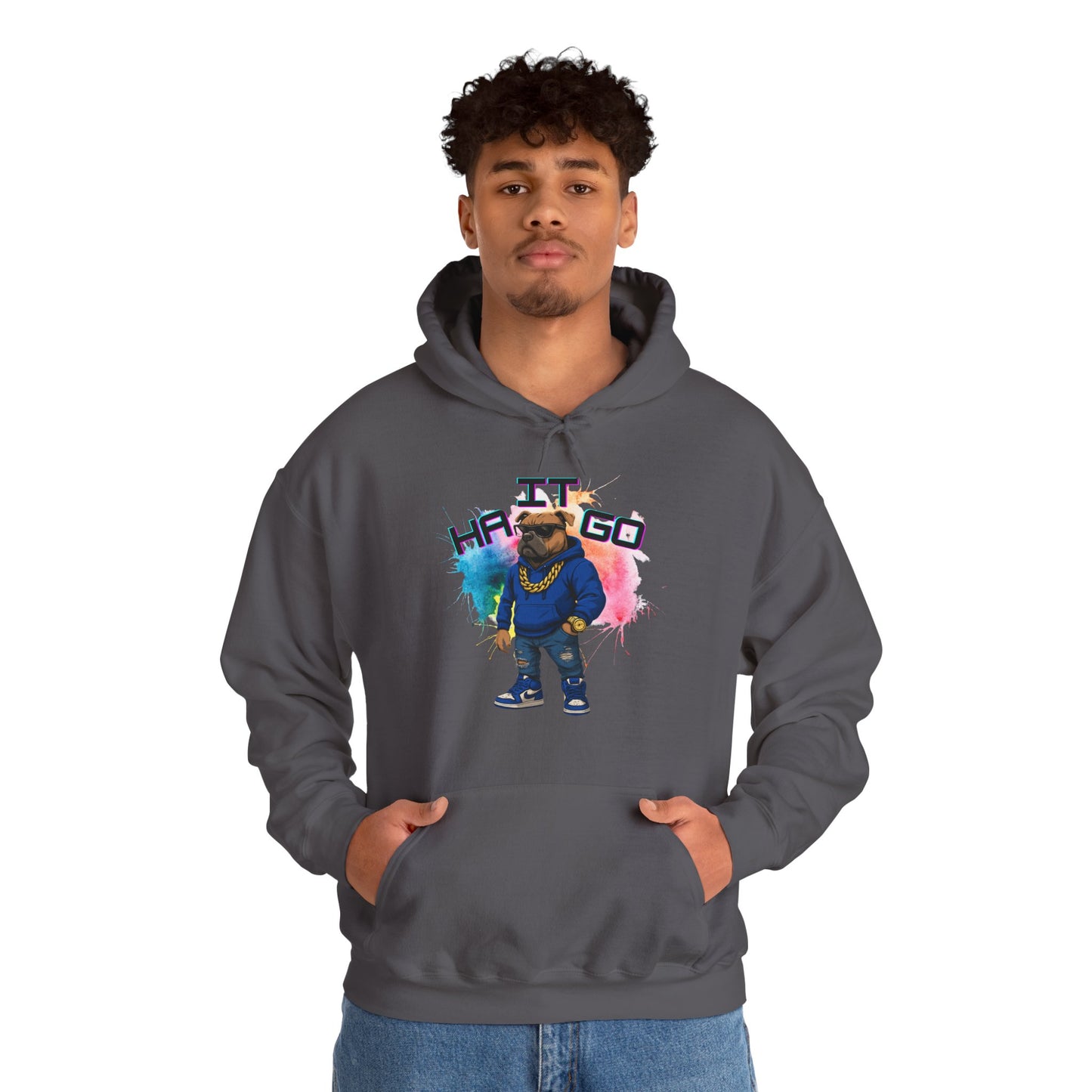 Ha It Go Cool Hipster Dog Hoodie, Streetwear Unisex Sweatshirt, Funny Pet Lover Gift, Casual Stylish Pullover, Colorful Graphic Sweatshirt