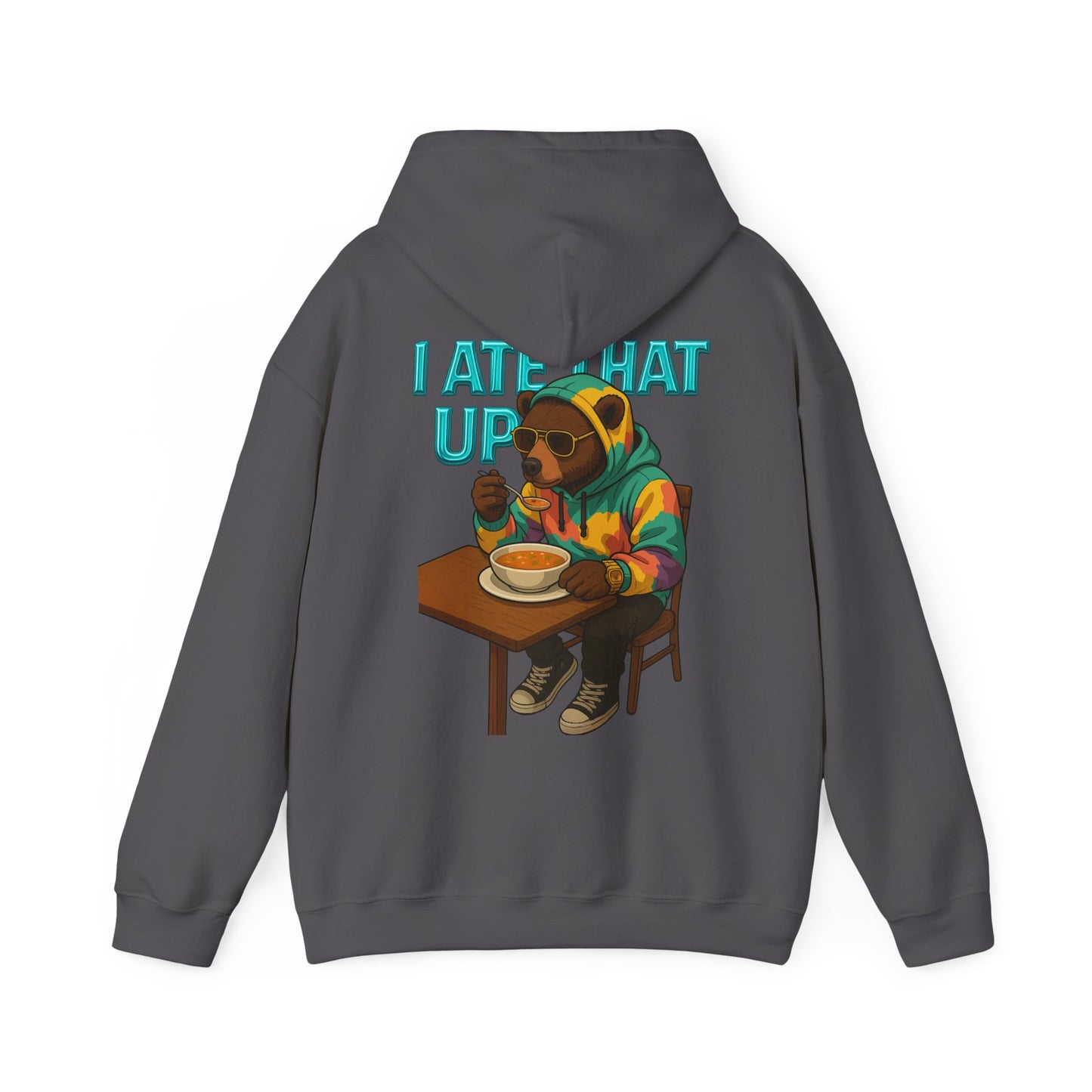 Ate That Up Playful Bear Hoodie, Funny Animal Sweatshirt, Gift for Food Lovers, Cozy Bear Apparel, Unique Unisex Pullover, Fun Statement Top