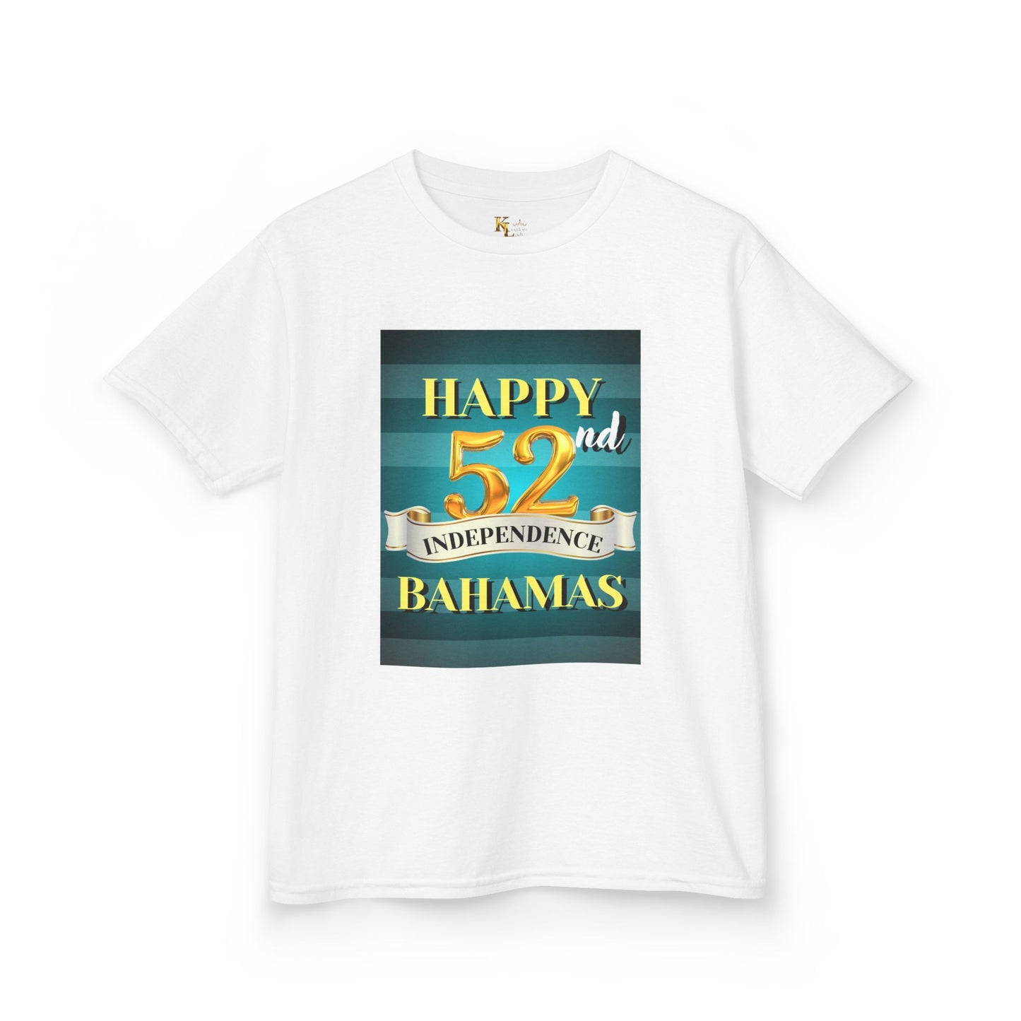 Happy 52nd Independence Blue Stripe Bahamas Kids Tee, Fun Kids Shirt, Celebration T-Shirt, Birthday Gift, Summer Apparel, Independence Day Outfit