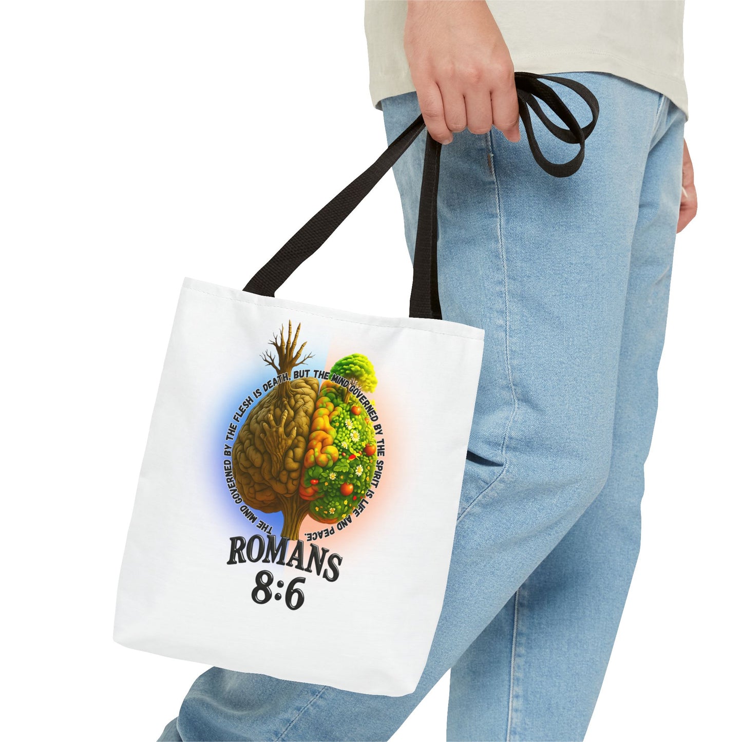 Romans 8:6 Inspirational Tote Bag, Motivational Shopping Bag, Eco-Friendly Tote, Faith-Based Gift, Positive Message Carrier