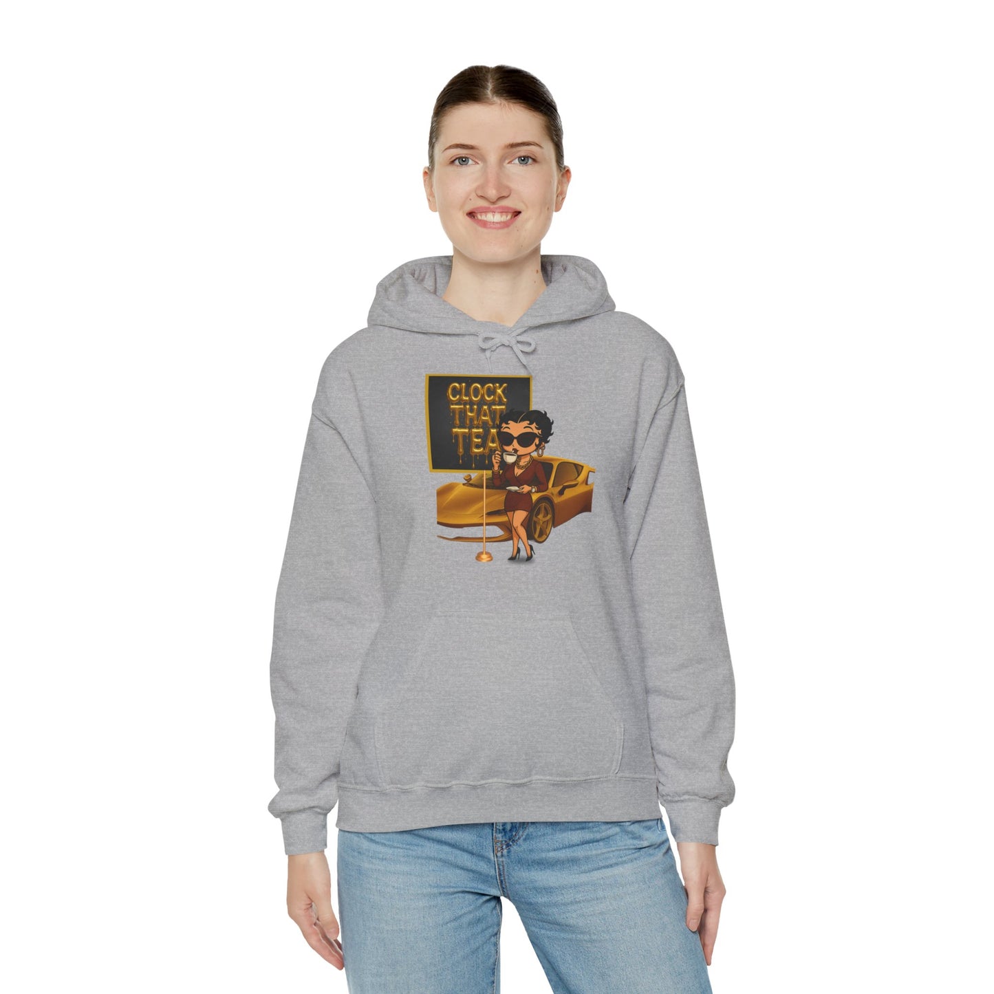 Clock That Tea Chic Hooded Sweatshirt for Tea Lovers, Trendy Unisex Pullover, Casual Streetwear, Gift for Friends, Perfect for Cozy Days