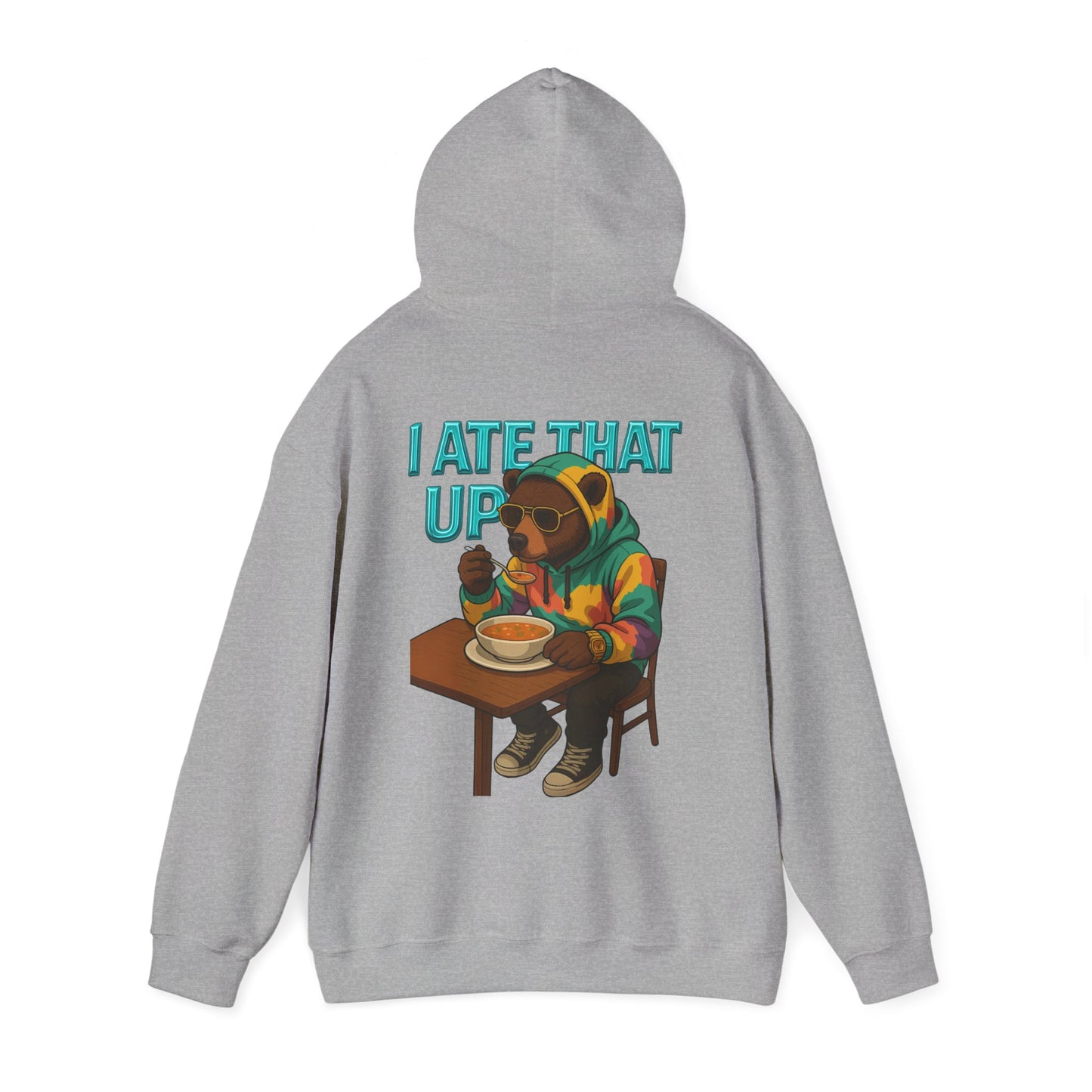 Ate That Up Playful Bear Hoodie, Funny Animal Sweatshirt, Gift for Food Lovers, Cozy Bear Apparel, Unique Unisex Pullover, Fun Statement Top