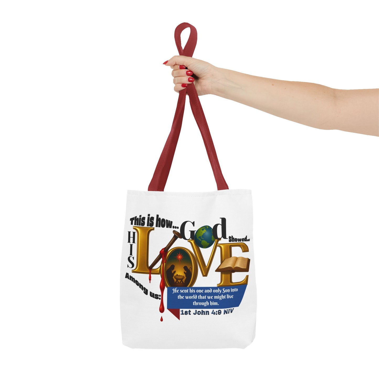1st John 4:9 Faith-Inspired Tote Bag, Christian Gift, Religious Tote, Bible Verse Bag, Everyday Use, Church Accessory