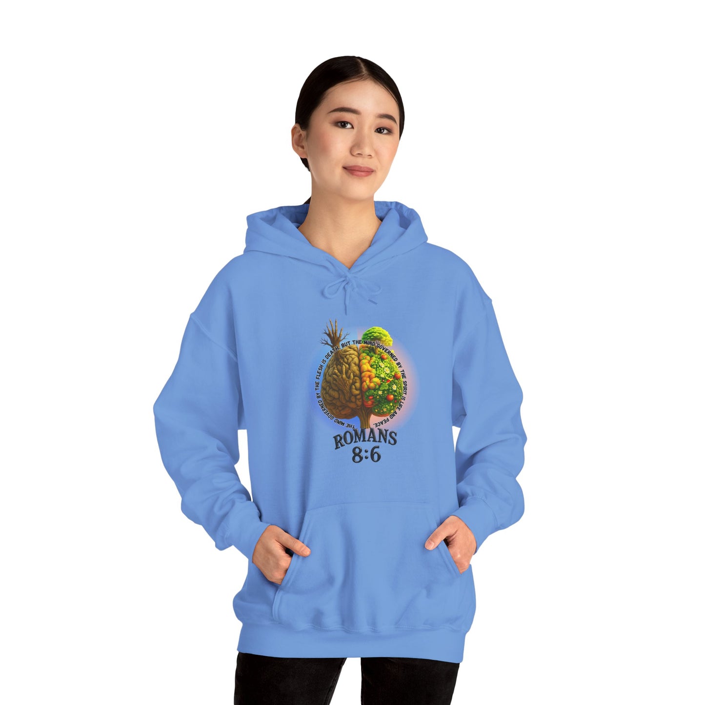 Romans 8:6, Inspirational Unisex Hooded Sweatshirt, Motivational Gift, Cozy Print, Spiritual Hoodie, Everyday Wear, Affirmation Clothing