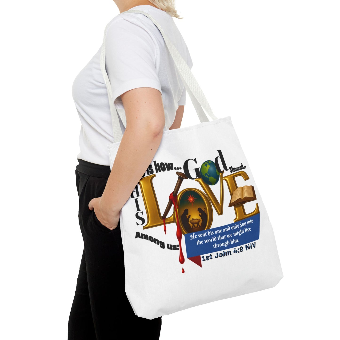 1st John 4:9 Faith-Inspired Tote Bag, Christian Gift, Religious Tote, Bible Verse Bag, Everyday Use, Church Accessory