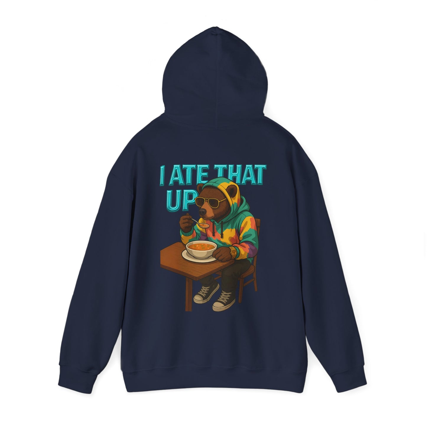 Ate That Up Playful Bear Hoodie, Funny Animal Sweatshirt, Gift for Food Lovers, Cozy Bear Apparel, Unique Unisex Pullover, Fun Statement Top
