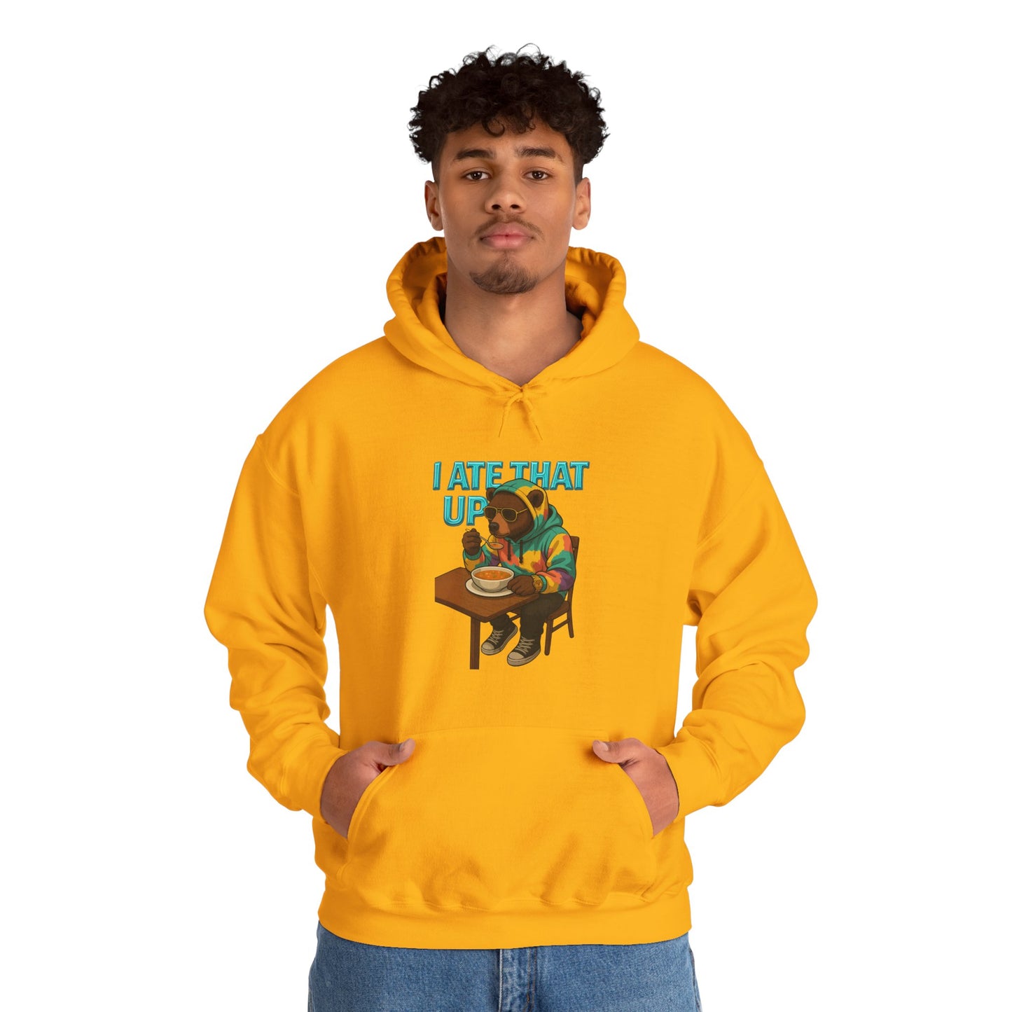 Ate That Up Playful Bear Hoodie, Funny Animal Sweatshirt, Gift for Food Lovers, Cozy Bear Apparel, Unique Unisex Pullover, Fun Statement Top