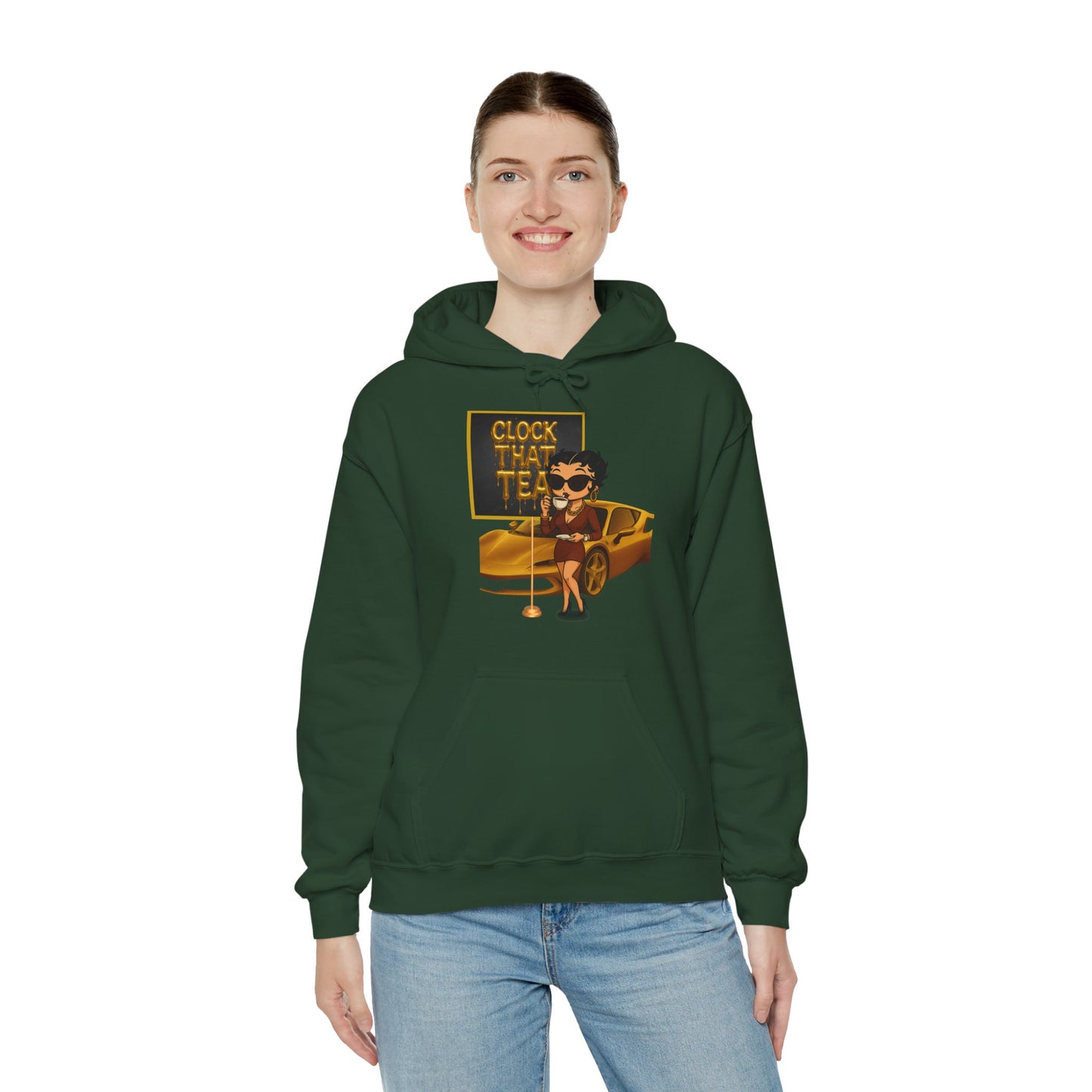 Clock That Tea Chic Hooded Sweatshirt for Tea Lovers, Trendy Unisex Pullover, Casual Streetwear, Gift for Friends, Perfect for Cozy Days