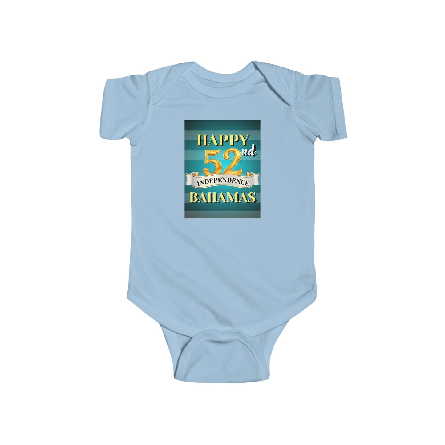 Happy 52nd Independence Blue Stripe Bahamas Infant Bodysuit, Cute Gift for Newborns, Baby Shower Present, Milestone Celebration Outfit, Bahamas Theme