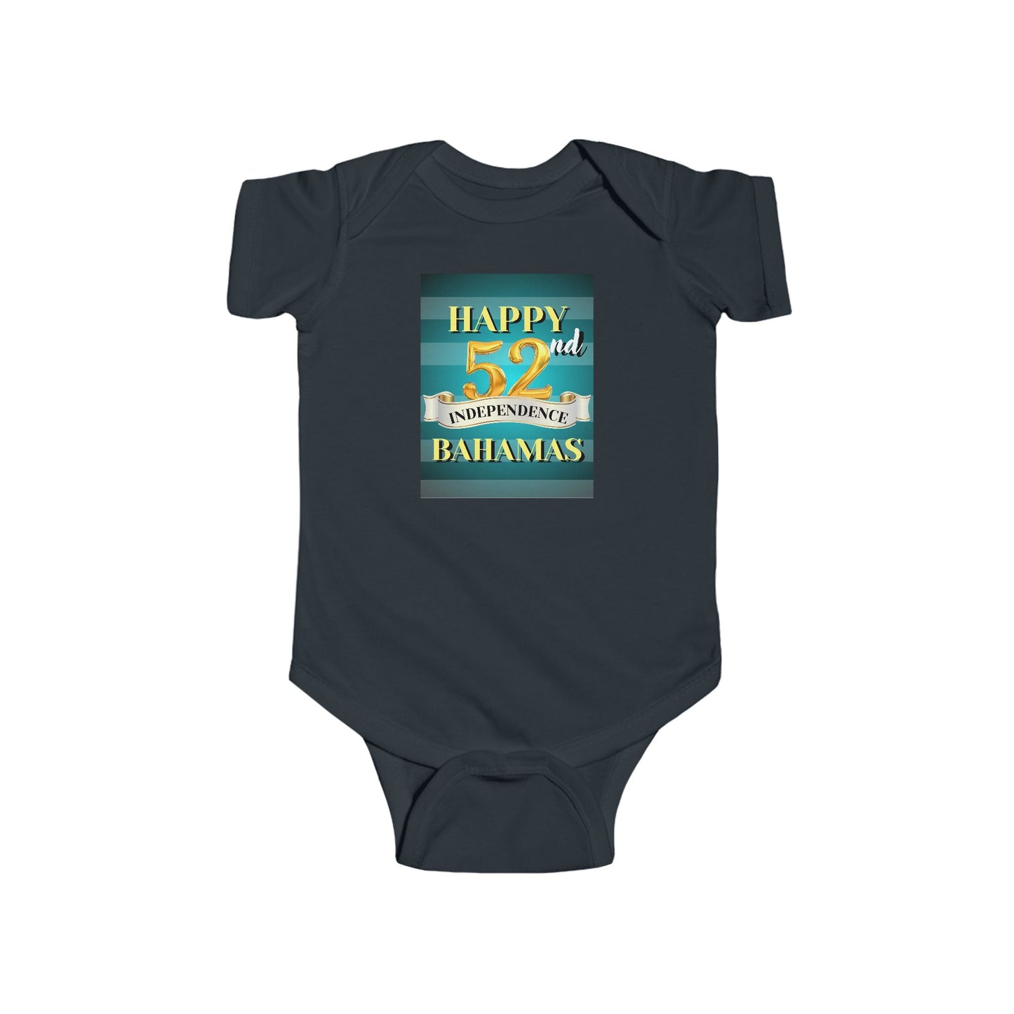 Happy 52nd Independence Blue Stripe Bahamas Infant Bodysuit, Cute Gift for Newborns, Baby Shower Present, Milestone Celebration Outfit, Bahamas Theme