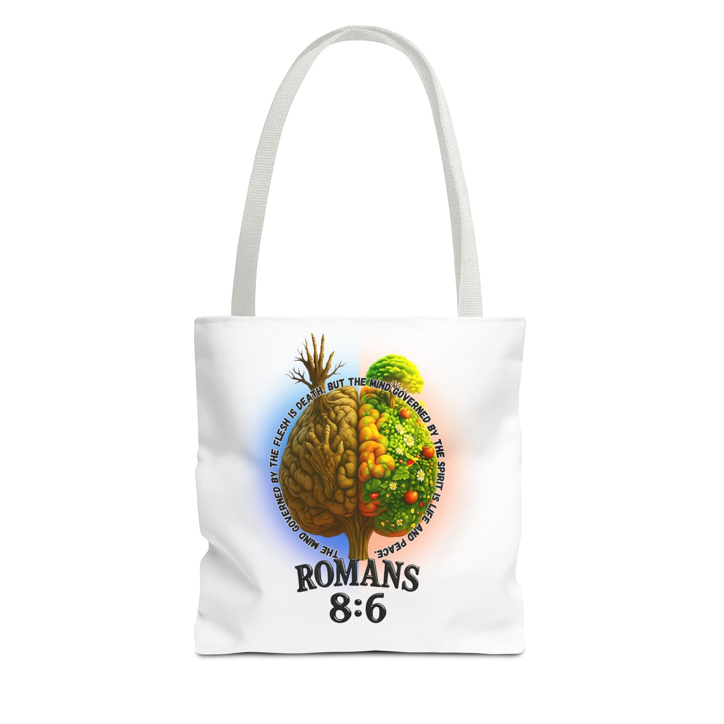 Romans 8:6 Inspirational Tote Bag, Motivational Shopping Bag, Eco-Friendly Tote, Faith-Based Gift, Positive Message Carrier