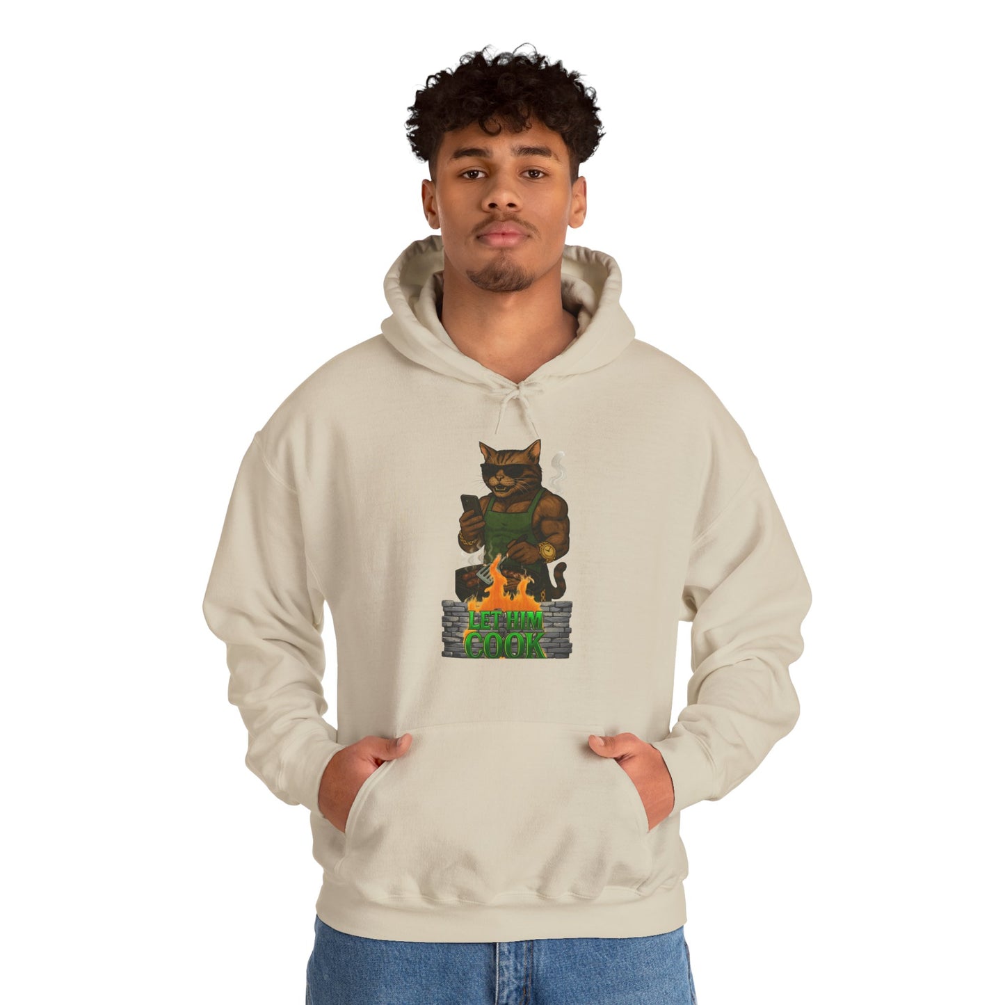 Let Him Cook Cool Cat Grillin' Sweatshirt | Unisex Hoodie for Cat Lovers, Funny Gift for Friends, Cozy Wear, Casual Outfit, Birthday and Holiday Gift