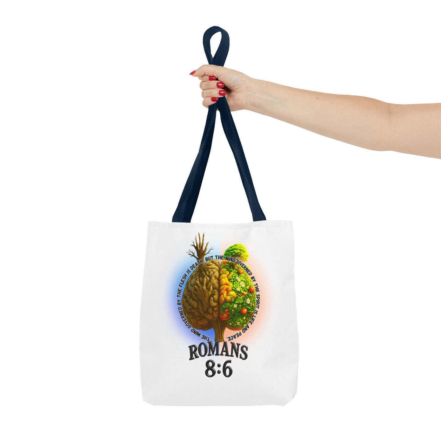 Romans 8:6 Inspirational Tote Bag, Motivational Shopping Bag, Eco-Friendly Tote, Faith-Based Gift, Positive Message Carrier