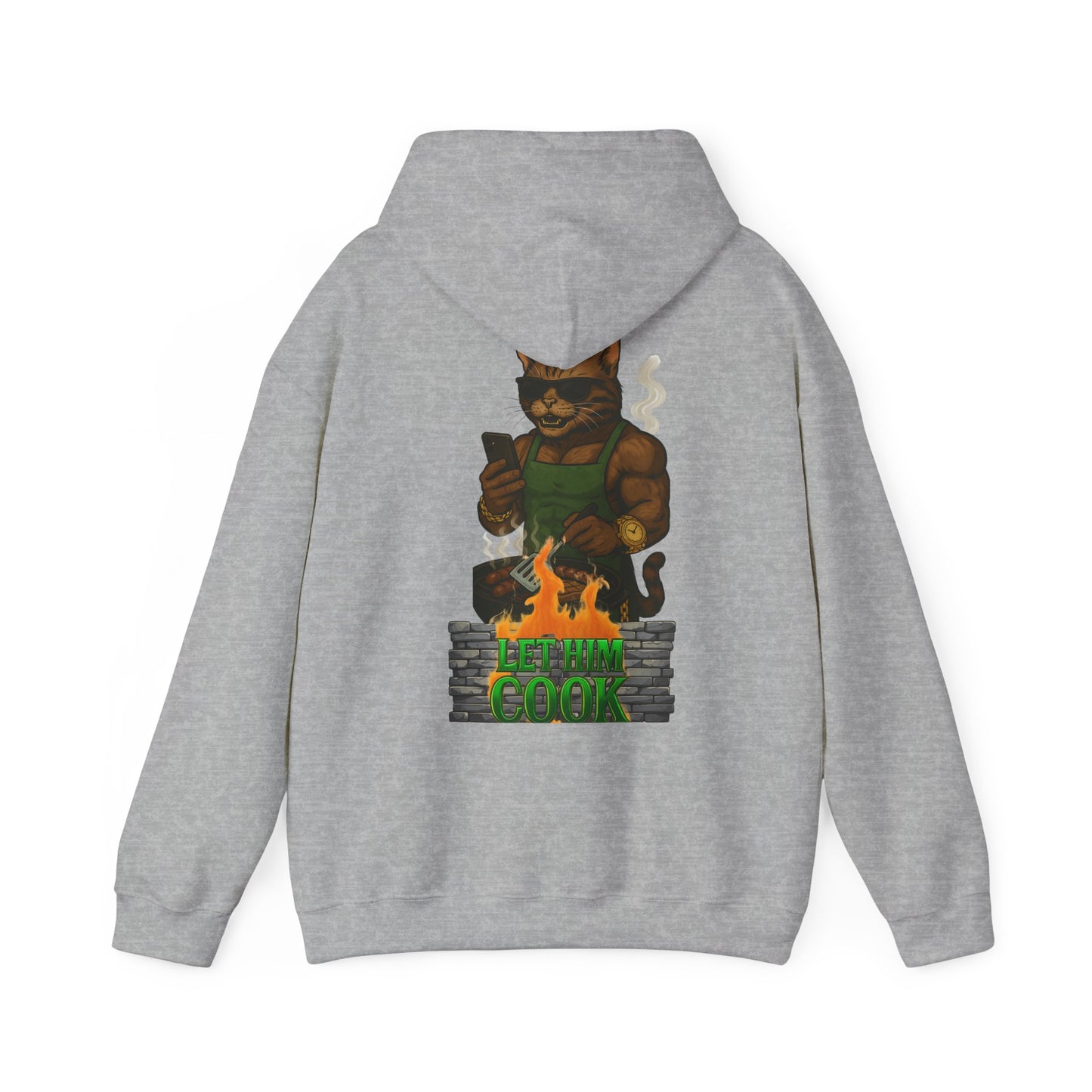 Let Him Cook Cool Cat Grillin' Sweatshirt | Unisex Hoodie for Cat Lovers, Funny Gift for Friends, Cozy Wear, Casual Outfit, Birthday and Holiday Gift