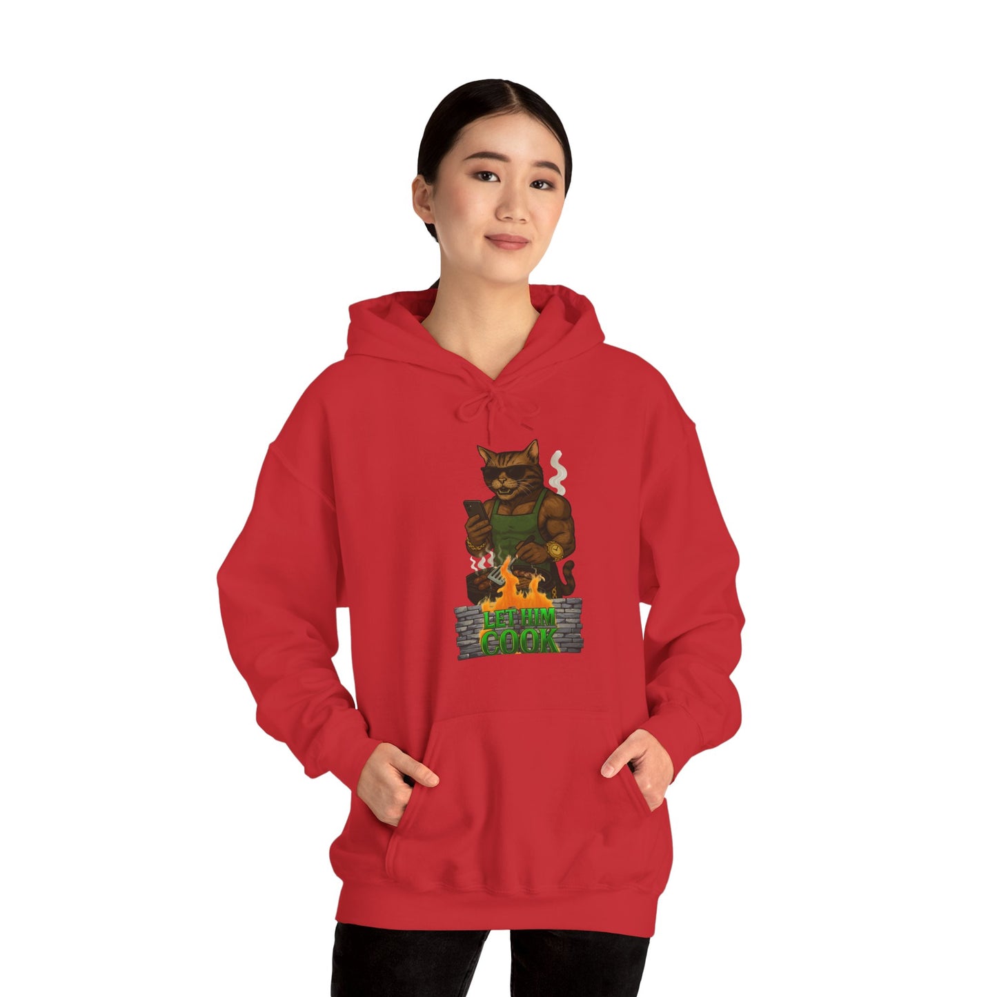 Let Him Cook Cool Cat Grillin' Sweatshirt | Unisex Hoodie for Cat Lovers, Funny Gift for Friends, Cozy Wear, Casual Outfit, Birthday and Holiday Gift