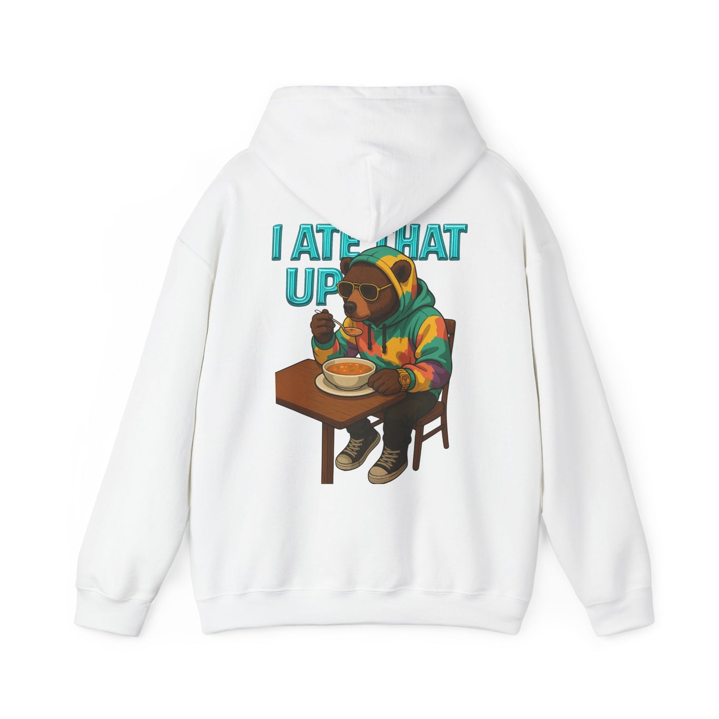 Ate That Up Playful Bear Hoodie, Funny Animal Sweatshirt, Gift for Food Lovers, Cozy Bear Apparel, Unique Unisex Pullover, Fun Statement Top