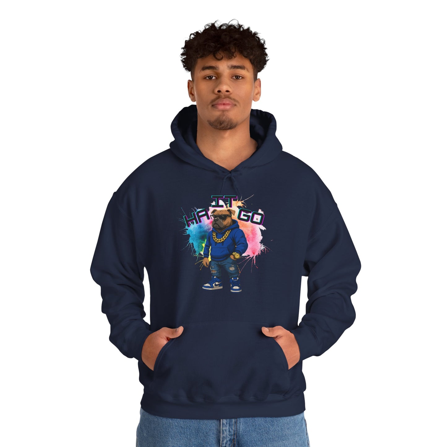 Ha It Go Cool Hipster Dog Hoodie, Streetwear Unisex Sweatshirt, Funny Pet Lover Gift, Casual Stylish Pullover, Colorful Graphic Sweatshirt