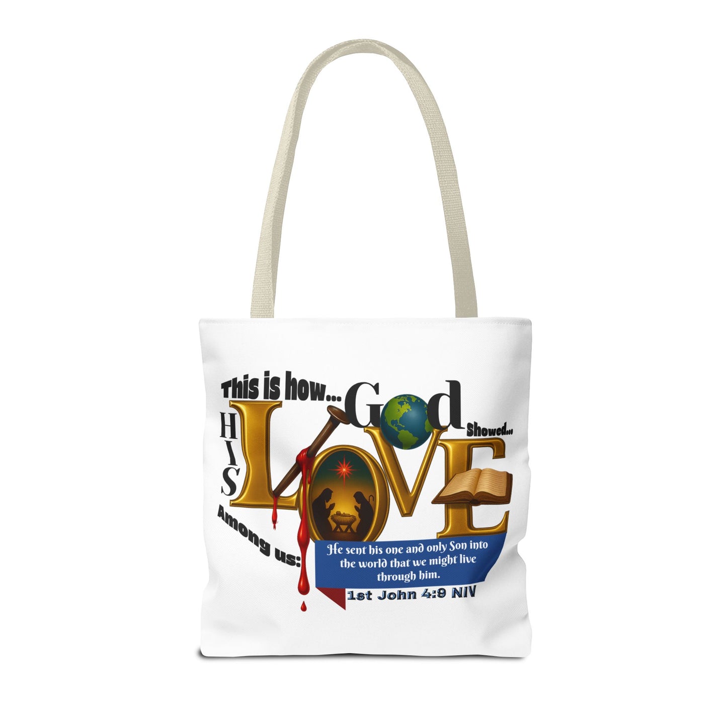 1st John 4:9 Faith-Inspired Tote Bag, Christian Gift, Religious Tote, Bible Verse Bag, Everyday Use, Church Accessory