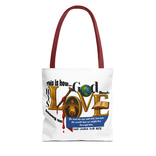1st John 4:9 Faith-Inspired Tote Bag, Christian Gift, Religious Tote, Bible Verse Bag, Everyday Use, Church Accessory