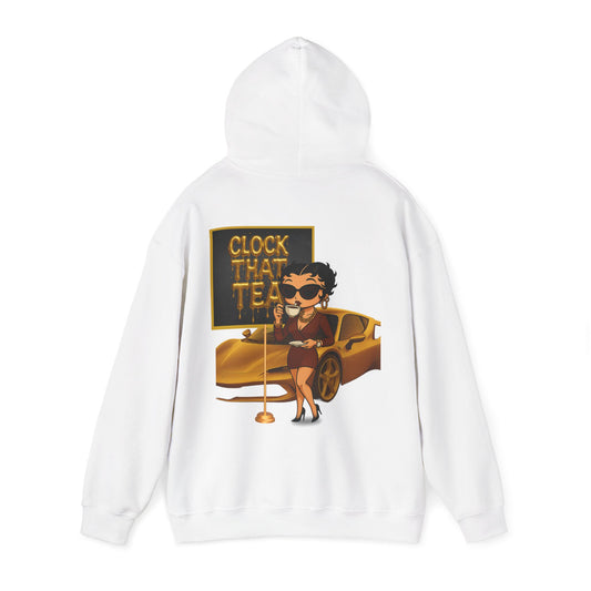 Clock That Tea Chic Hooded Sweatshirt for Tea Lovers, Trendy Unisex Pullover, Casual Streetwear, Gift for Friends, Perfect for Cozy Days