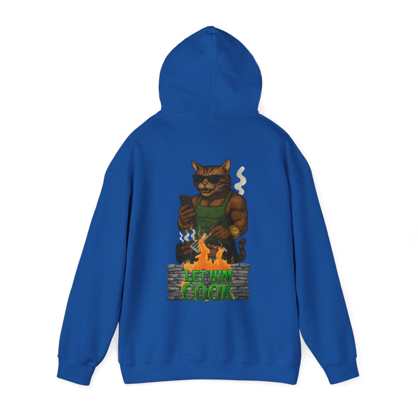 Let Him Cook Cool Cat Grillin' Sweatshirt | Unisex Hoodie for Cat Lovers, Funny Gift for Friends, Cozy Wear, Casual Outfit, Birthday and Holiday Gift