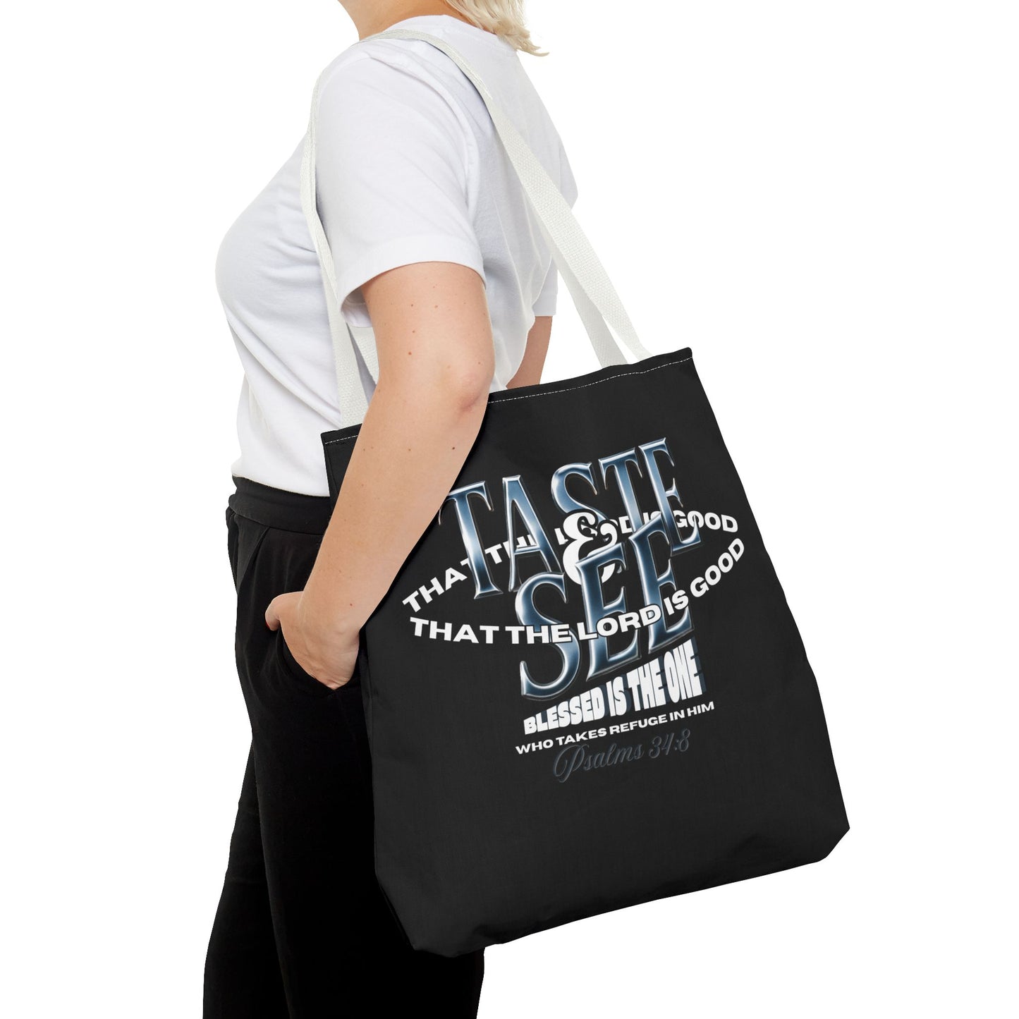 Taste and See Inspirational Tote Bag - Faith & Spirituality, Christian Gift, Bible Verse, Religious Accessories, Everyday Use, Stylish Carryall