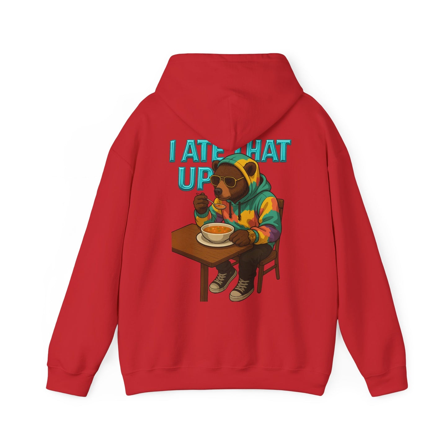 Ate That Up Playful Bear Hoodie, Funny Animal Sweatshirt, Gift for Food Lovers, Cozy Bear Apparel, Unique Unisex Pullover, Fun Statement Top