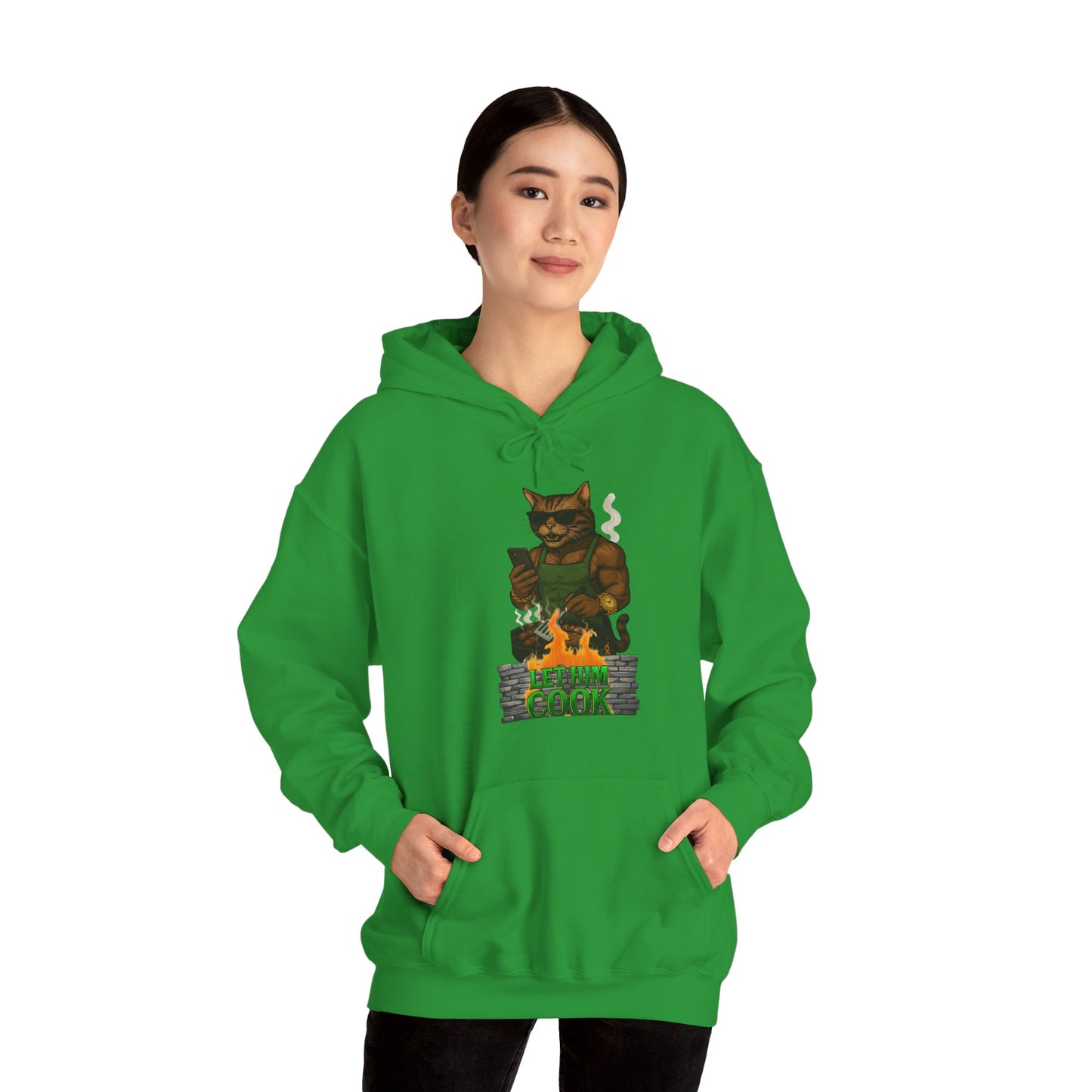Let Him Cook Cool Cat Grillin' Sweatshirt | Unisex Hoodie for Cat Lovers, Funny Gift for Friends, Cozy Wear, Casual Outfit, Birthday and Holiday Gift