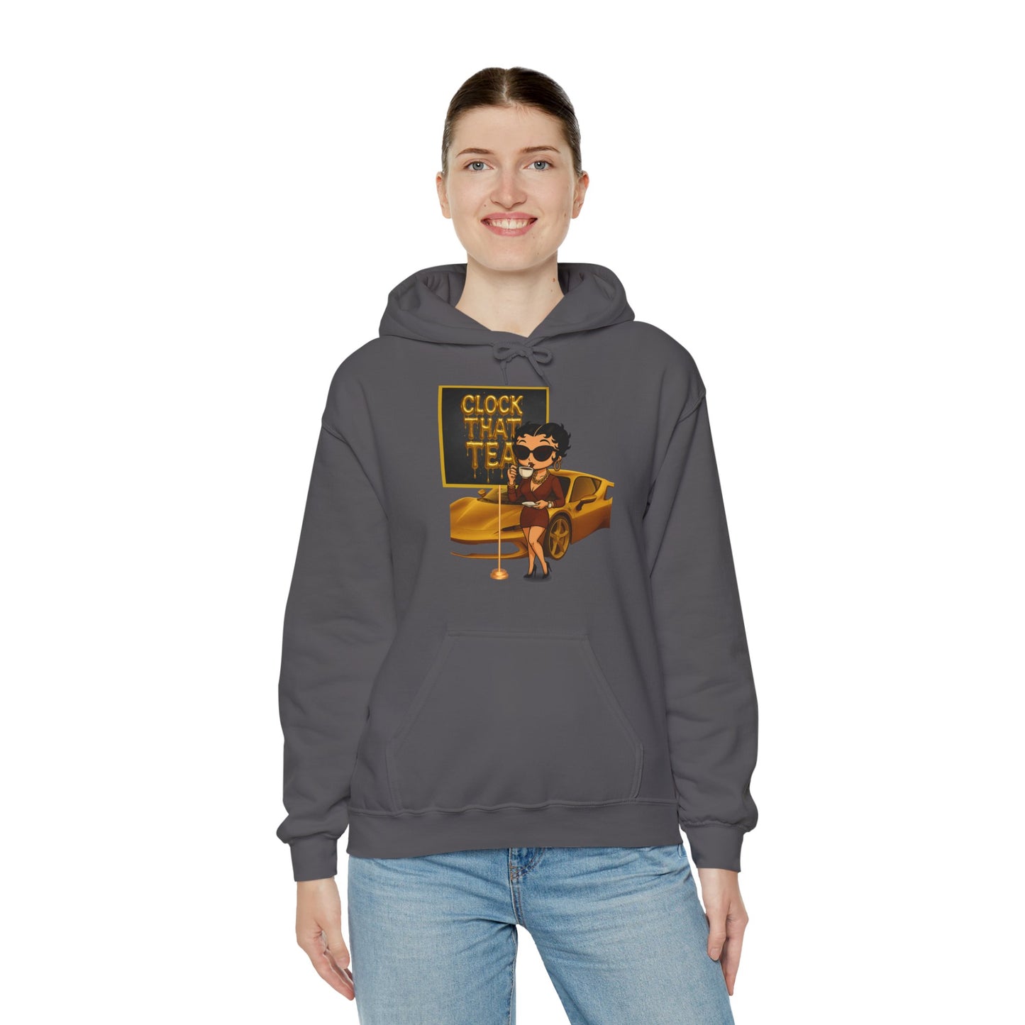Clock That Tea Chic Hooded Sweatshirt for Tea Lovers, Trendy Unisex Pullover, Casual Streetwear, Gift for Friends, Perfect for Cozy Days