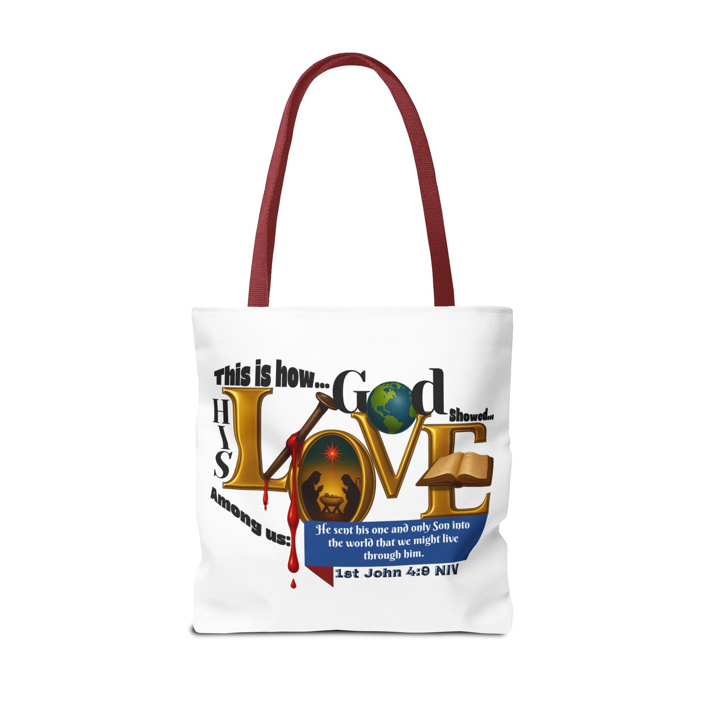 1st John 4:9 Faith-Inspired Tote Bag, Christian Gift, Religious Tote, Bible Verse Bag, Everyday Use, Church Accessory