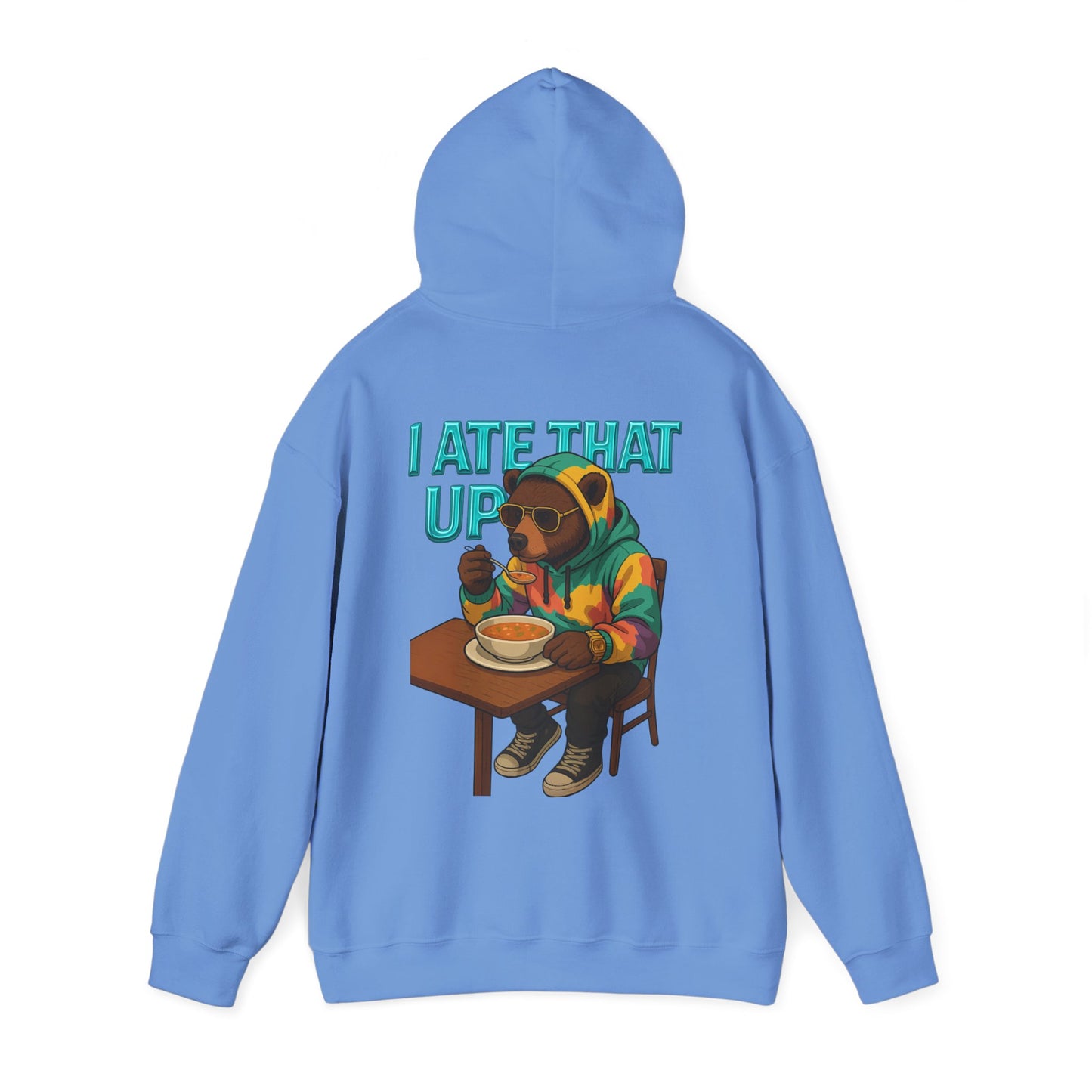 Ate That Up Playful Bear Hoodie, Funny Animal Sweatshirt, Gift for Food Lovers, Cozy Bear Apparel, Unique Unisex Pullover, Fun Statement Top