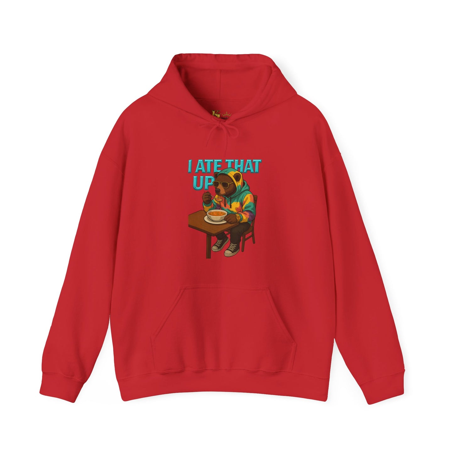 Ate That Up Playful Bear Hoodie, Funny Animal Sweatshirt, Gift for Food Lovers, Cozy Bear Apparel, Unique Unisex Pullover, Fun Statement Top