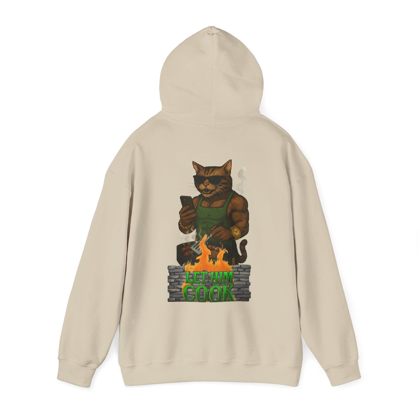 Let Him Cook Cool Cat Grillin' Sweatshirt | Unisex Hoodie for Cat Lovers, Funny Gift for Friends, Cozy Wear, Casual Outfit, Birthday and Holiday Gift