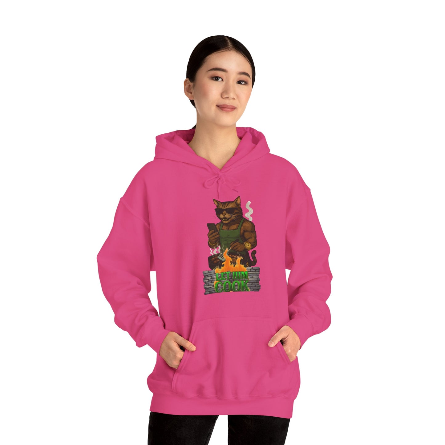 Let Him Cook Cool Cat Grillin' Sweatshirt | Unisex Hoodie for Cat Lovers, Funny Gift for Friends, Cozy Wear, Casual Outfit, Birthday and Holiday Gift