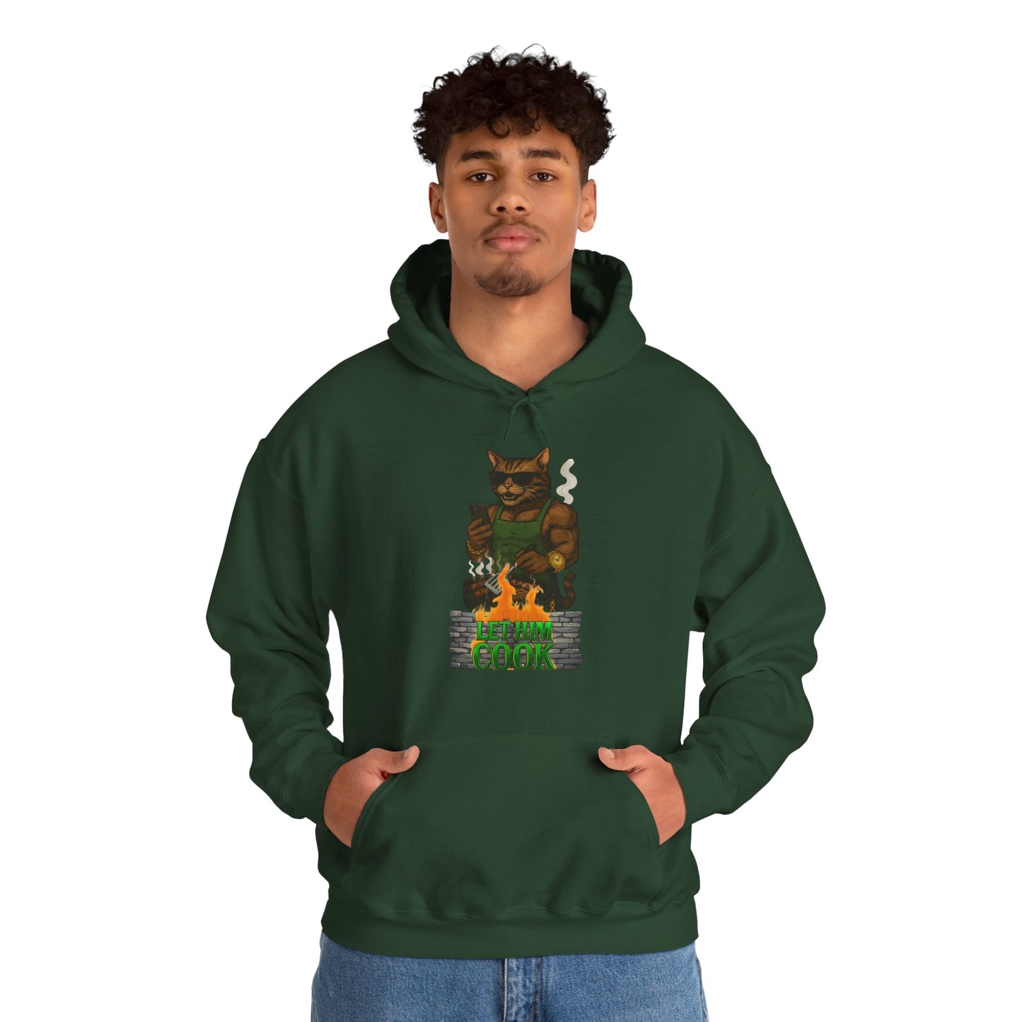 Let Him Cook Cool Cat Grillin' Sweatshirt | Unisex Hoodie for Cat Lovers, Funny Gift for Friends, Cozy Wear, Casual Outfit, Birthday and Holiday Gift