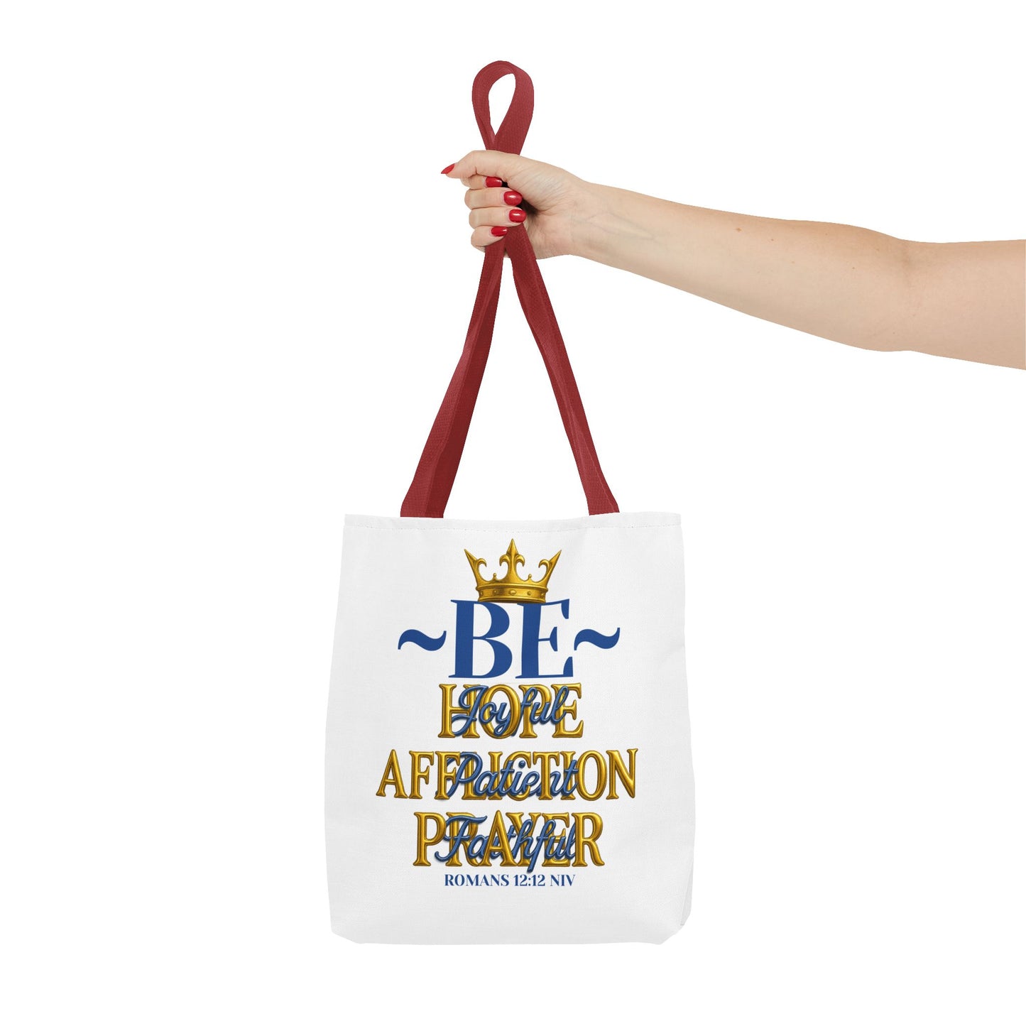 Romans 12:12 Inspirational Tote Bag - Be joyful in Hope - Love, Affection, Prayer | Eco-Friendly, Gift for Her, Everyday Bag, Bible Verse, Fashion Accessory