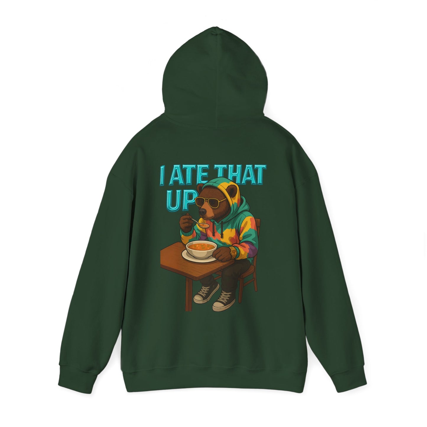 Ate That Up Playful Bear Hoodie, Funny Animal Sweatshirt, Gift for Food Lovers, Cozy Bear Apparel, Unique Unisex Pullover, Fun Statement Top