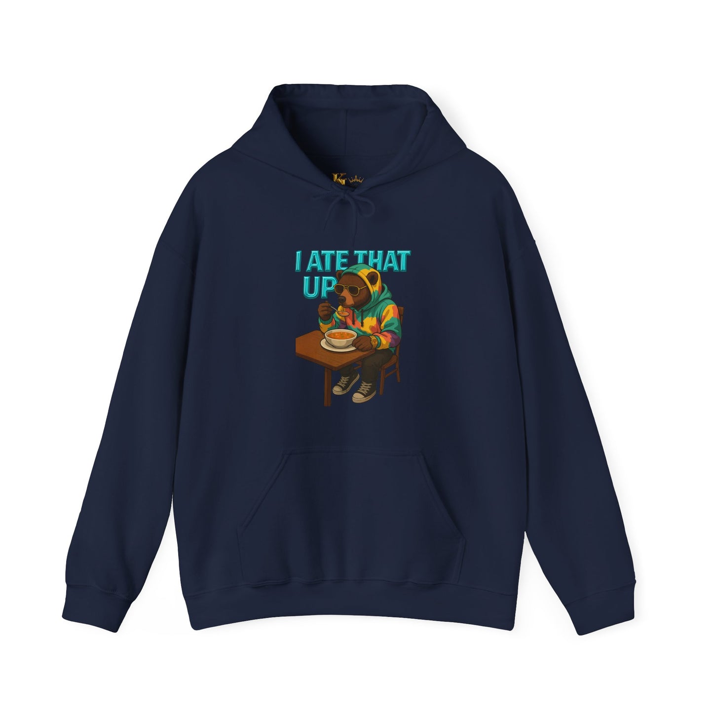 Ate That Up Playful Bear Hoodie, Funny Animal Sweatshirt, Gift for Food Lovers, Cozy Bear Apparel, Unique Unisex Pullover, Fun Statement Top