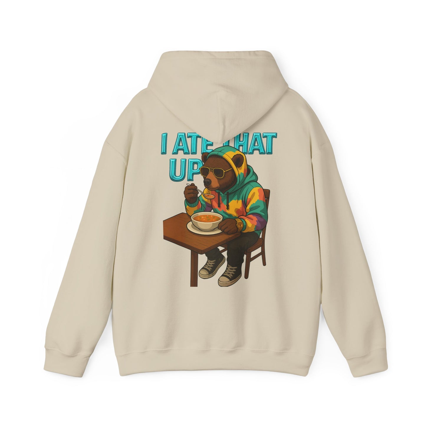 Ate That Up Playful Bear Hoodie, Funny Animal Sweatshirt, Gift for Food Lovers, Cozy Bear Apparel, Unique Unisex Pullover, Fun Statement Top