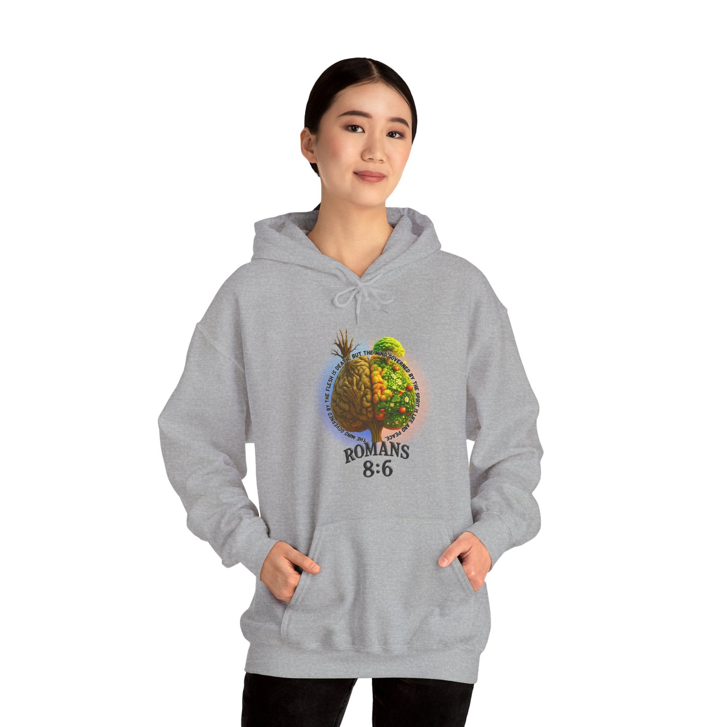 Romans 8:6, Inspirational Unisex Hooded Sweatshirt, Motivational Gift, Cozy Print, Spiritual Hoodie, Everyday Wear, Affirmation Clothing