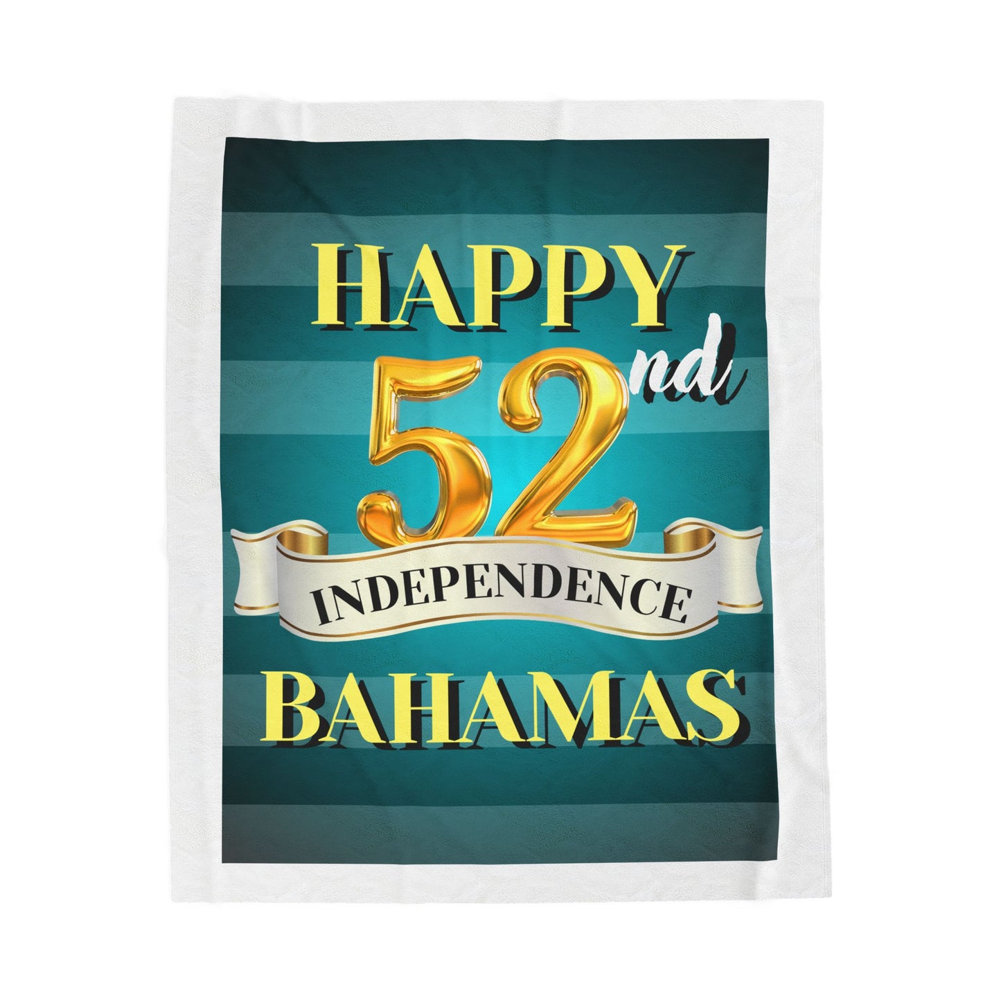 Happy 52nd Independence Blue Stripe Bahamas Velveteen Plush Blanket, Cozy Throw, Travel Blanket, Home Decor, Gift Idea, 52nd Independence Celebration