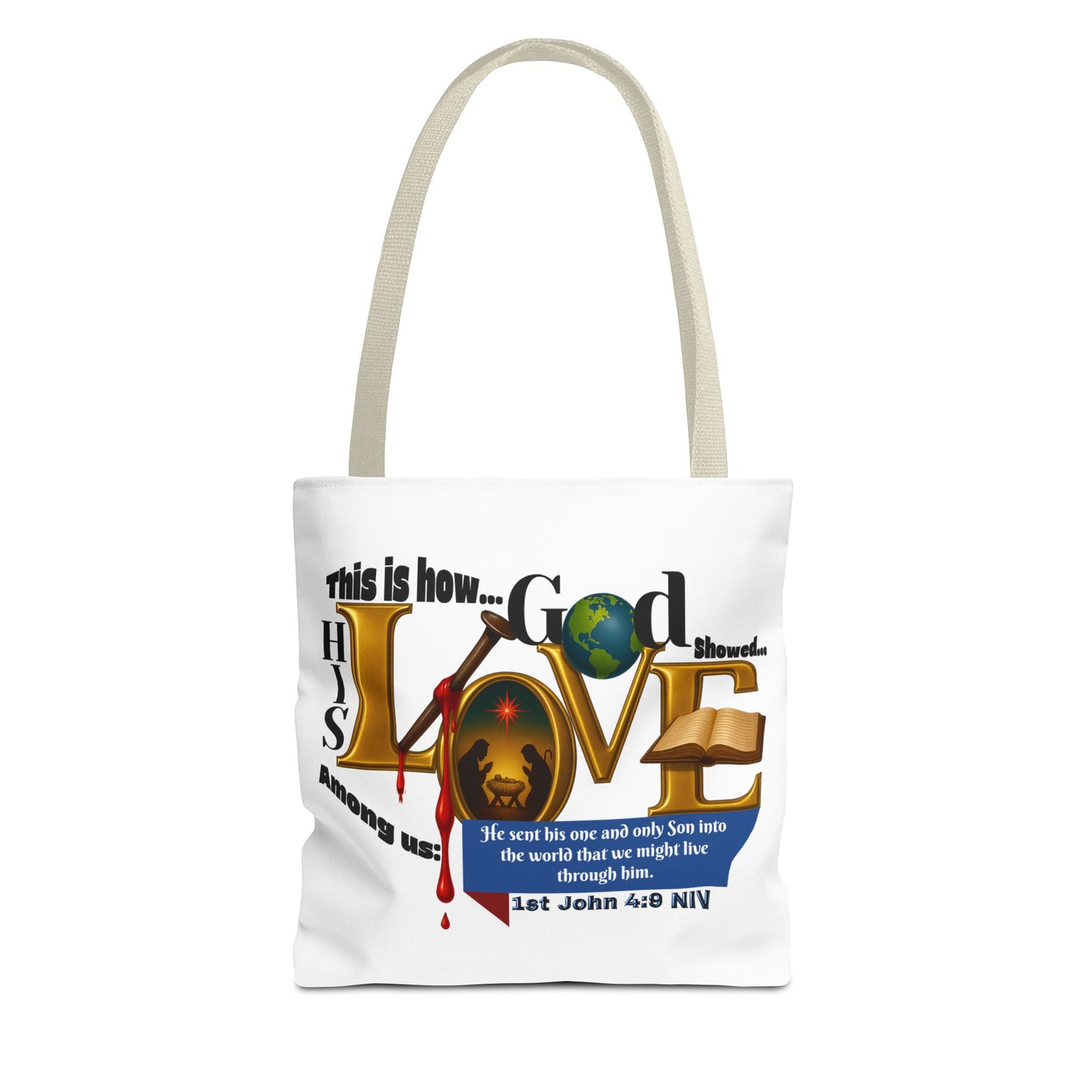 1st John 4:9 Faith-Inspired Tote Bag, Christian Gift, Religious Tote, Bible Verse Bag, Everyday Use, Church Accessory