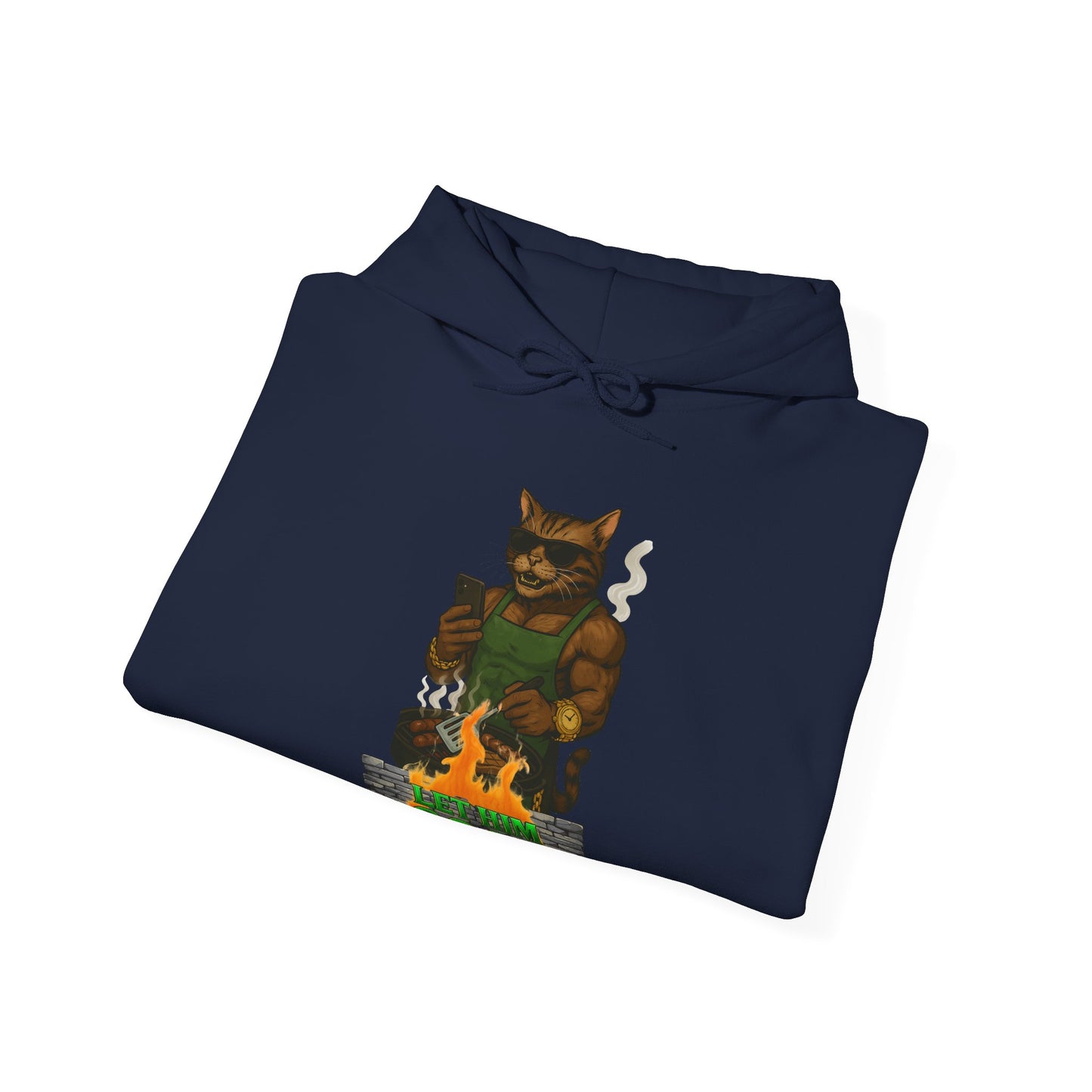 Let Him Cook Cool Cat Grillin' Sweatshirt | Unisex Hoodie for Cat Lovers, Funny Gift for Friends, Cozy Wear, Casual Outfit, Birthday and Holiday Gift