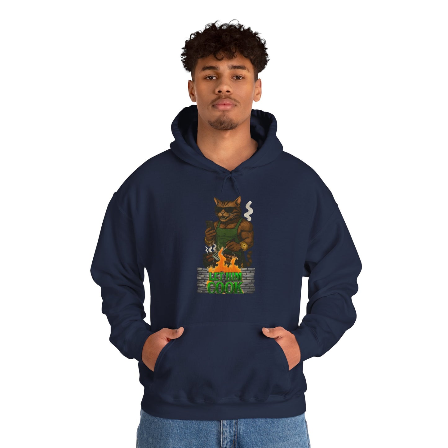 Let Him Cook Cool Cat Grillin' Sweatshirt | Unisex Hoodie for Cat Lovers, Funny Gift for Friends, Cozy Wear, Casual Outfit, Birthday and Holiday Gift