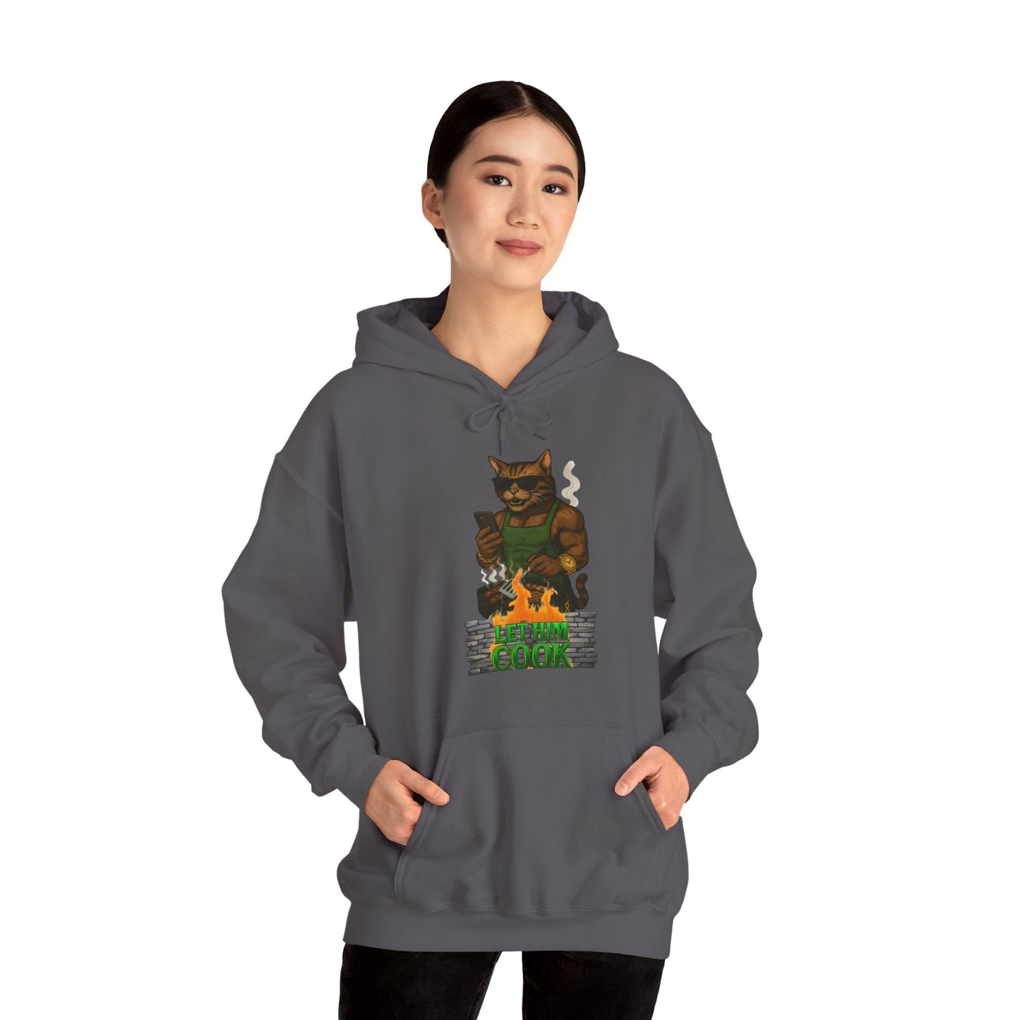 Let Him Cook Cool Cat Grillin' Sweatshirt | Unisex Hoodie for Cat Lovers, Funny Gift for Friends, Cozy Wear, Casual Outfit, Birthday and Holiday Gift