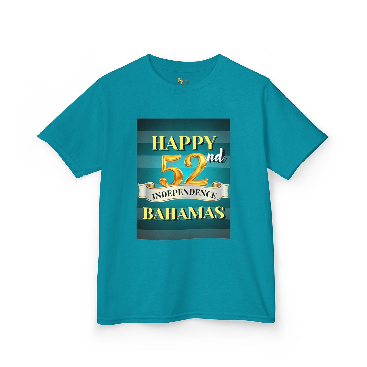 Happy 52nd Independence Blue Stripe Bahamas Kids Tee, Fun Kids Shirt, Celebration T-Shirt, Birthday Gift, Summer Apparel, Independence Day Outfit
