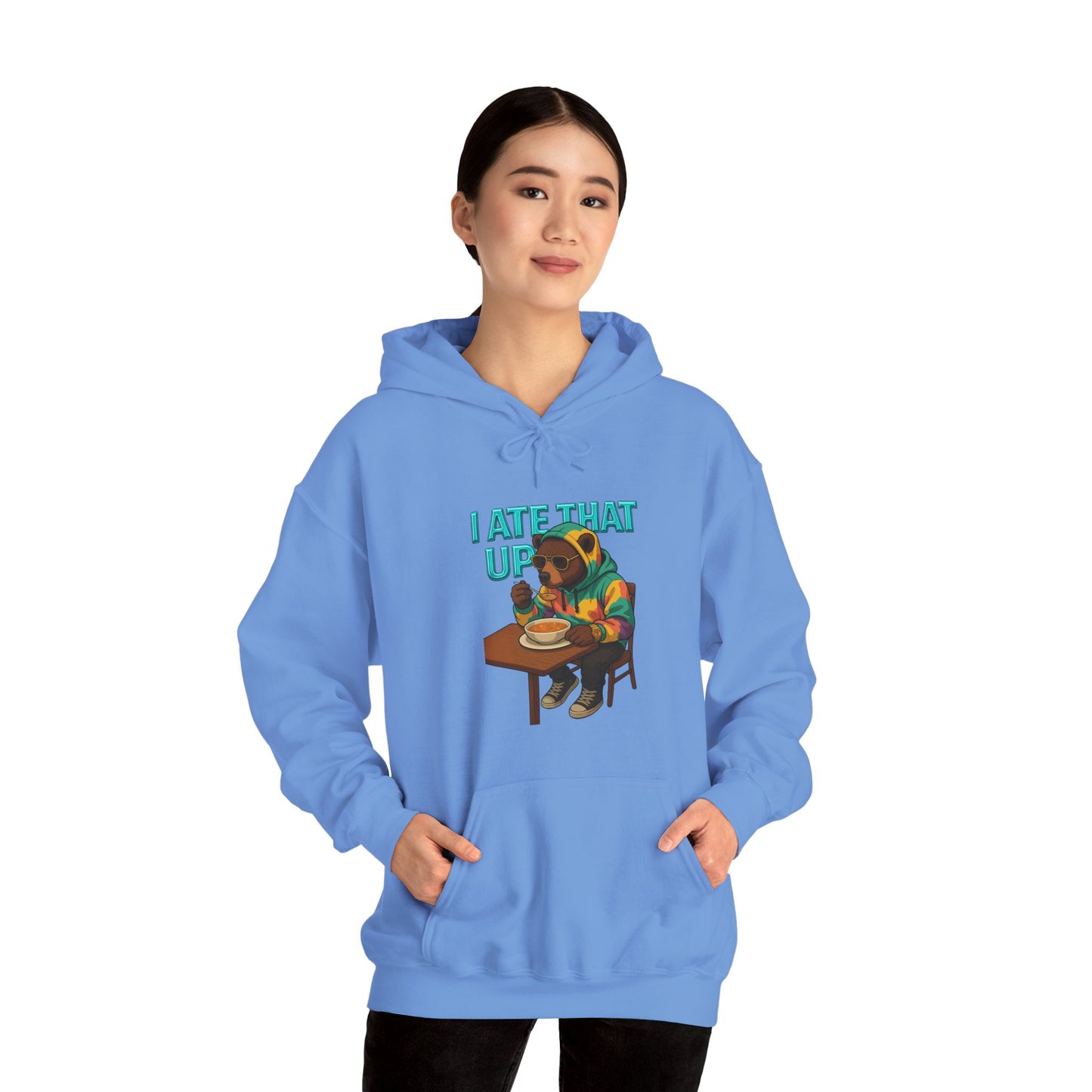 Ate That Up Playful Bear Hoodie, Funny Animal Sweatshirt, Gift for Food Lovers, Cozy Bear Apparel, Unique Unisex Pullover, Fun Statement Top